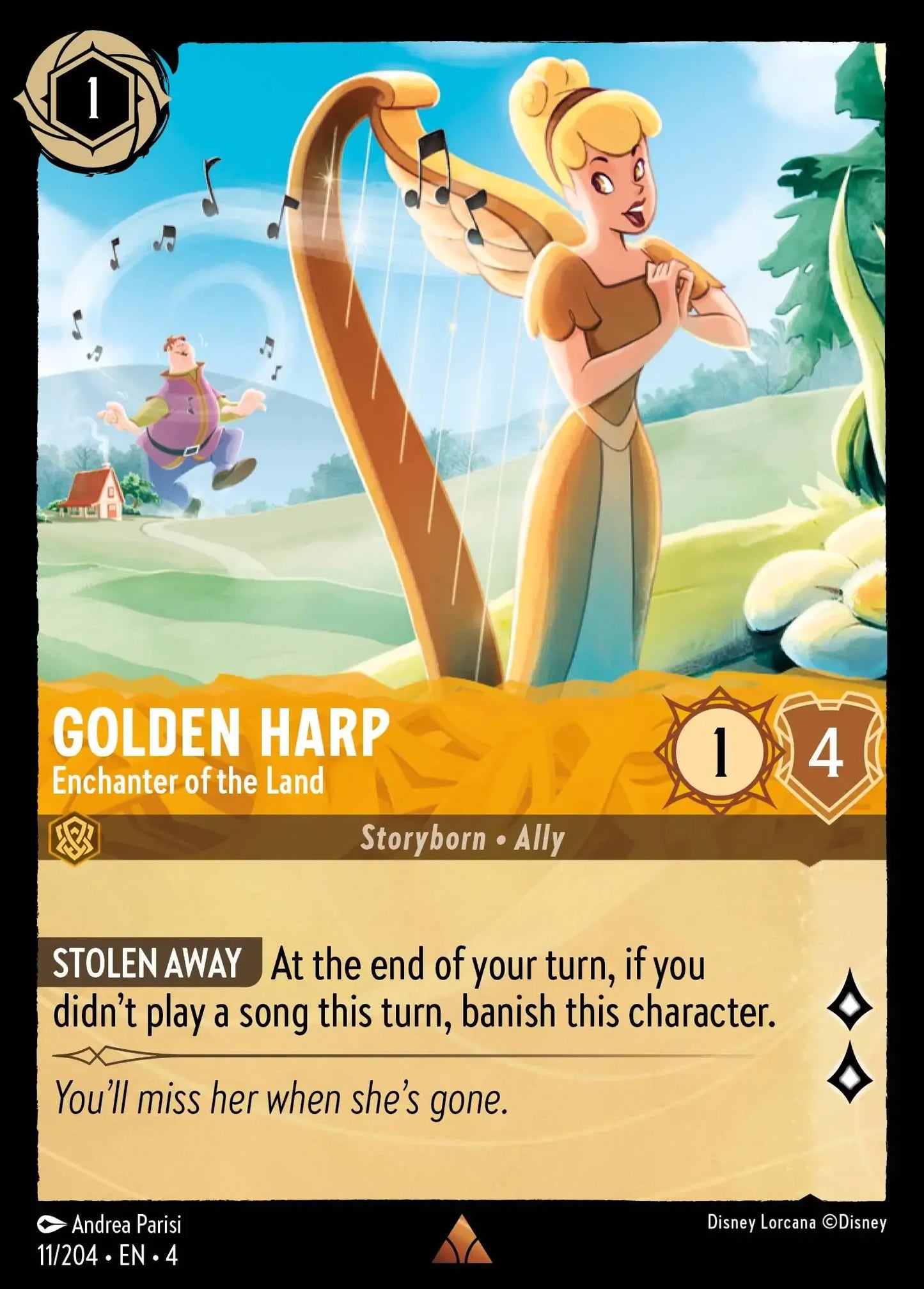 (011) Lorcana Ursula's Return Single: Golden Harp - Enchanter of the Land Holo Rare