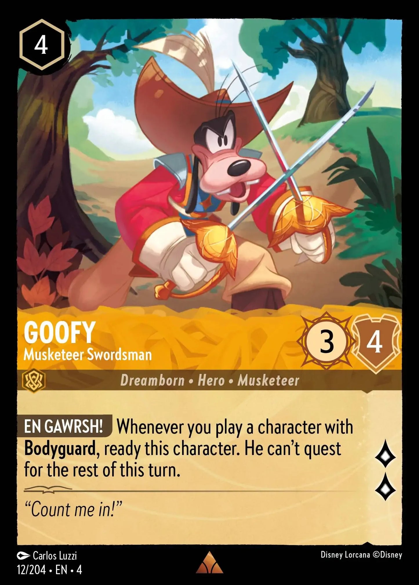 (012) Lorcana Ursula's Return Single: Goofy - Musketeer Swordsman Holo Rare