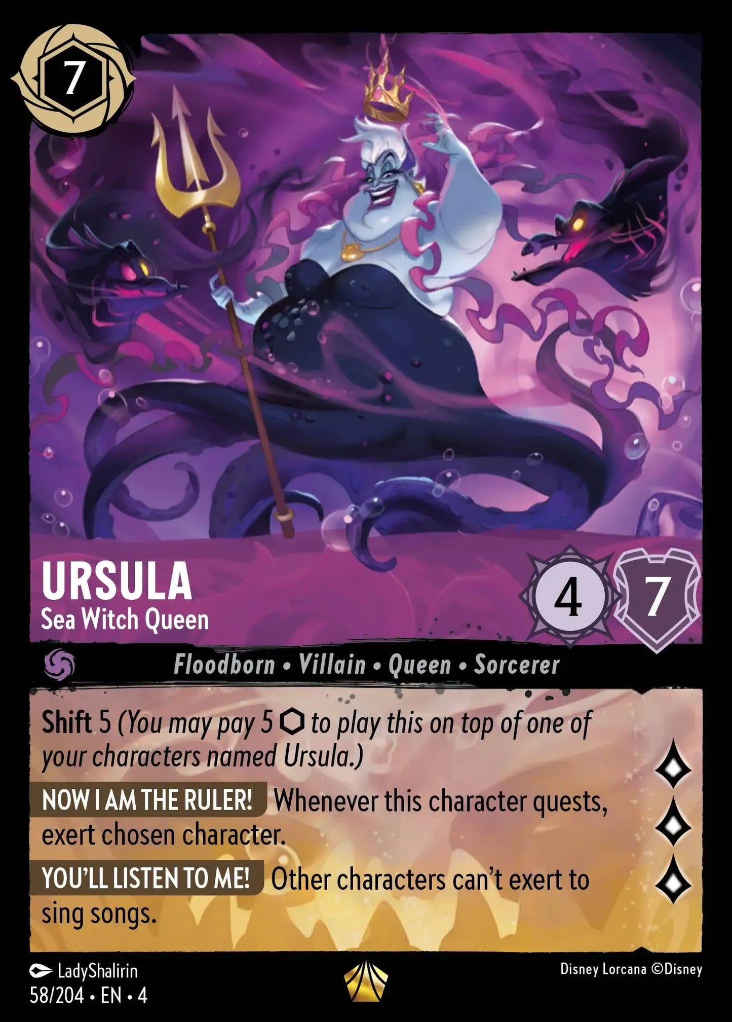 (058) Lorcana Ursula's Return Single: Ursula - Sea Witch Queen (V.1) Holo Legendary