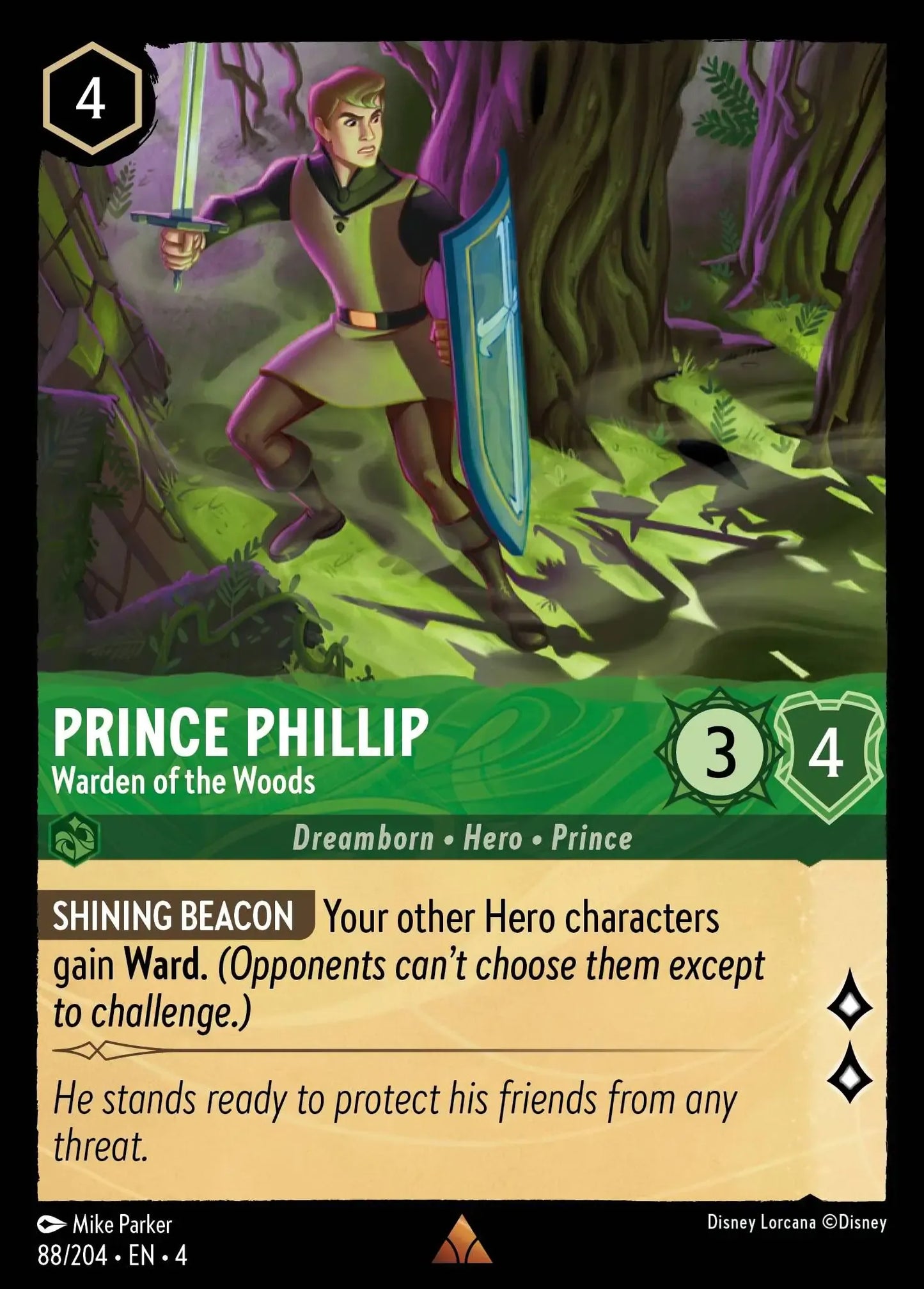 (088) Lorcana Ursula's Return Single: Prince Phillip - Warden of the Woods Rare