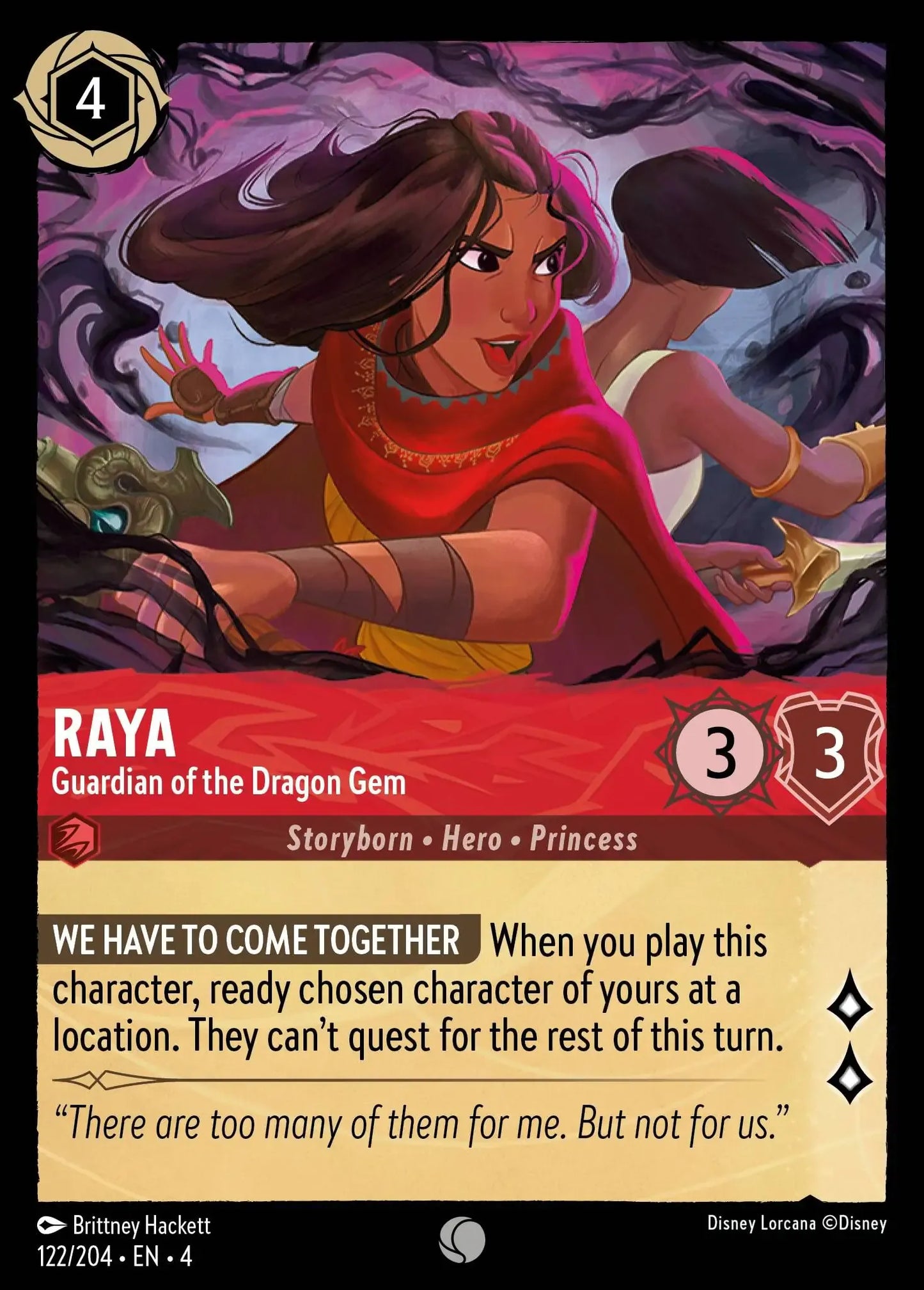 (122) Lorcana Ursula's Return Single: Raya - Guardian of the Dragon Gem Holo Common