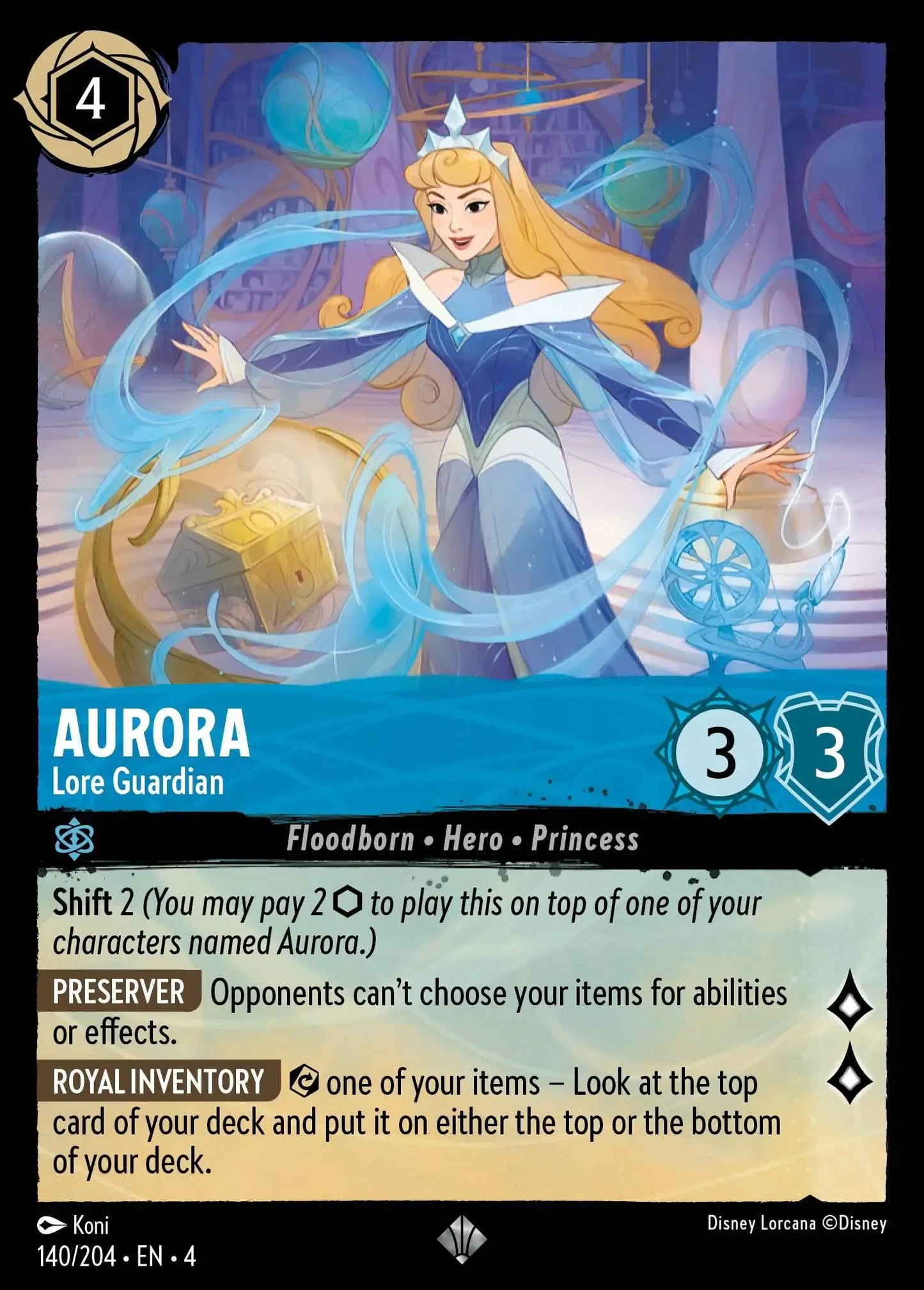 (140) Lorcana Ursula's Return Single: Aurora - Lore Guardian Holo Super Rare