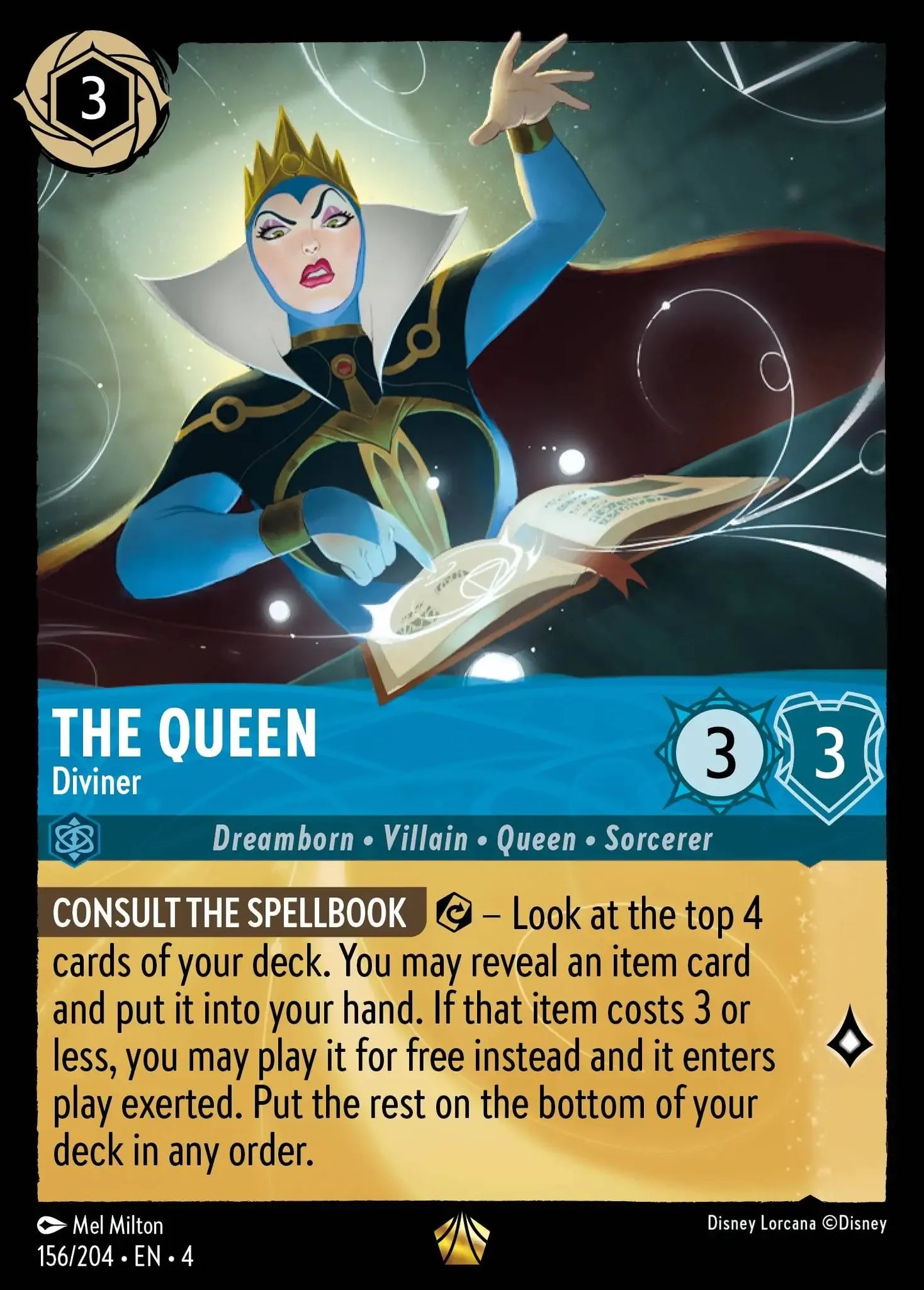 (156) Lorcana Ursula's Return Single: The Queen - Diviner (V.1) Holo Legendary