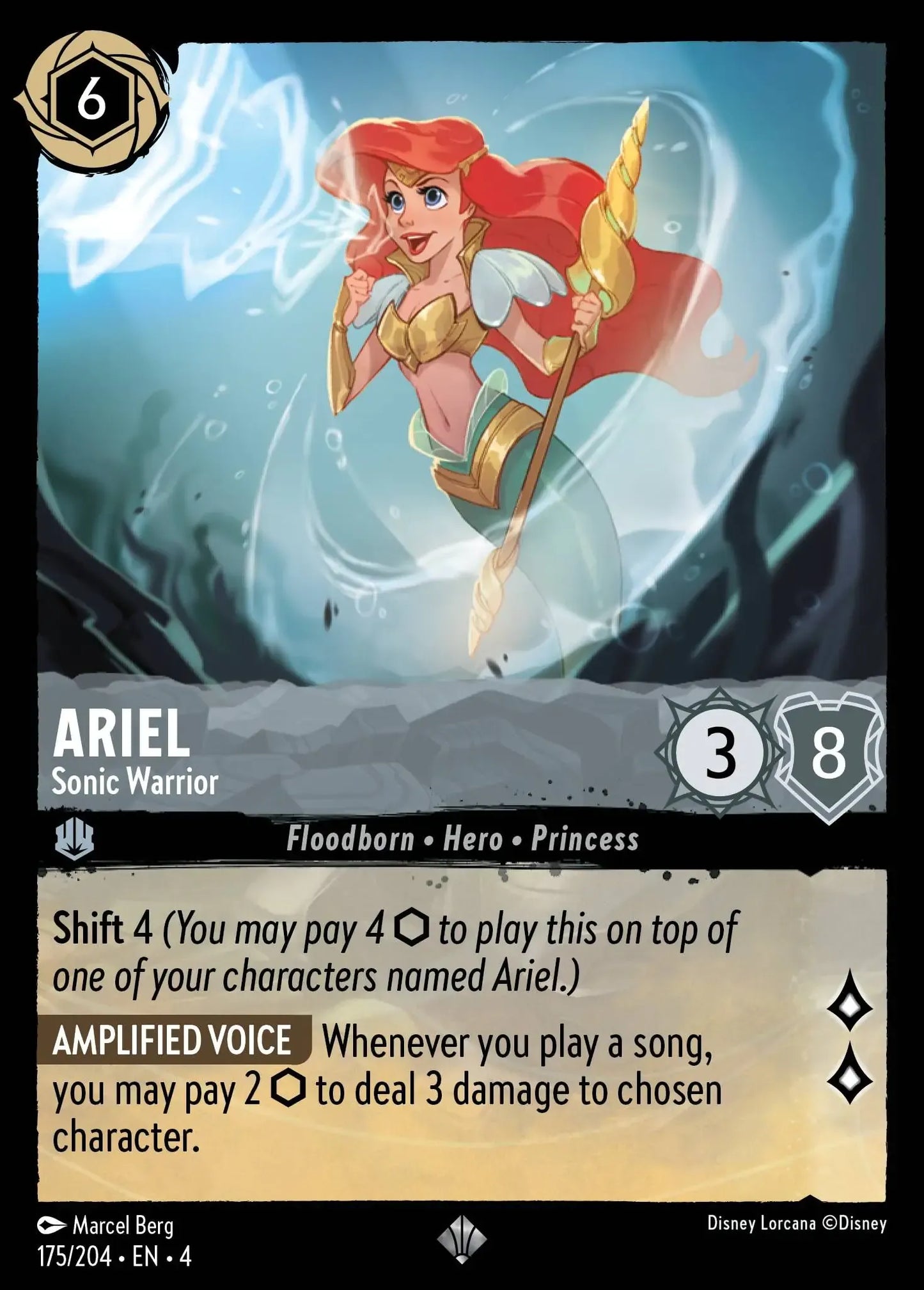(175) Lorcana Ursula's Return Single: Ariel - Sonic Warrior (V.1) Holo Super Rare