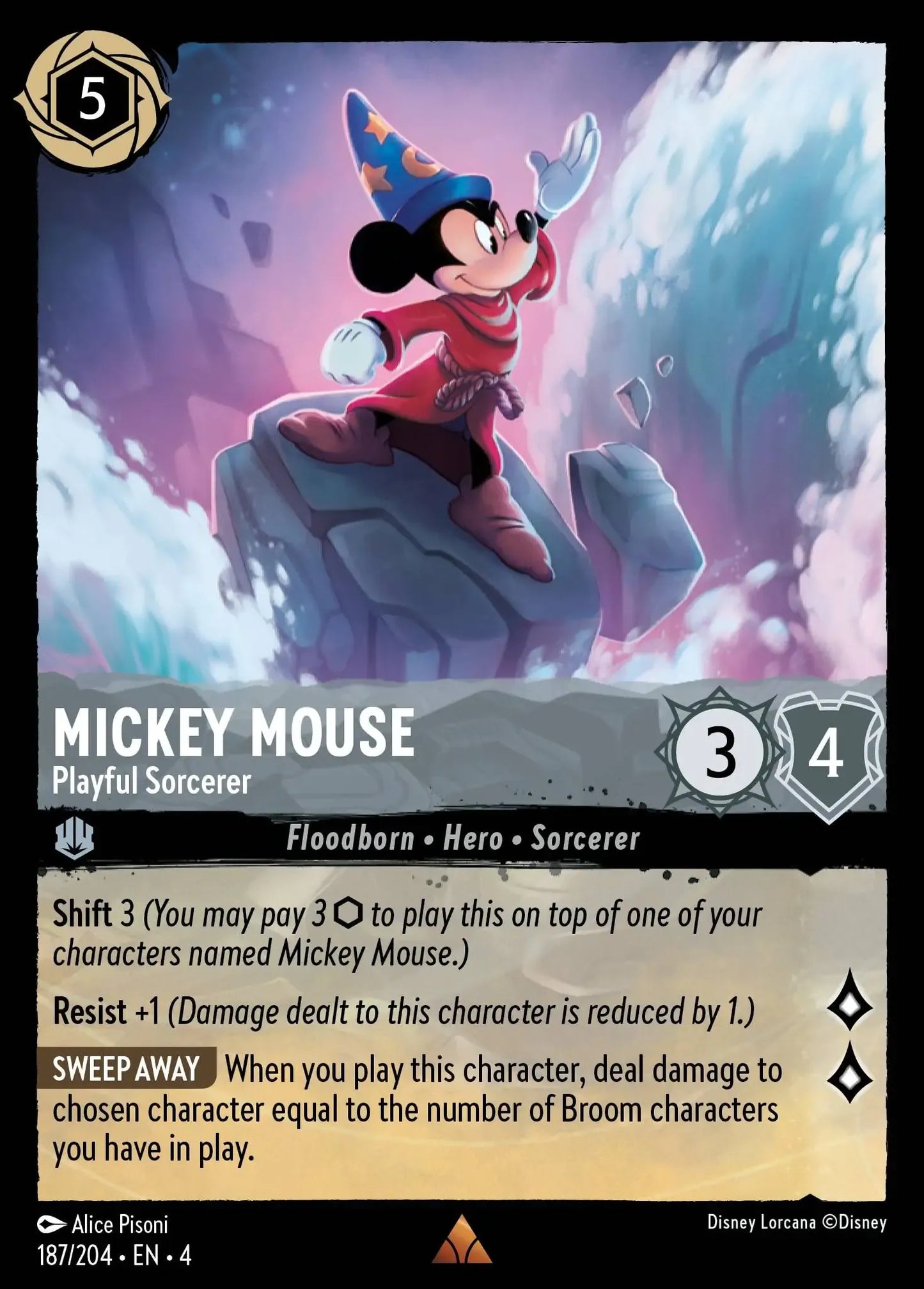 (187) Lorcana Ursula's Return Single: Mickey Mouse - Playful Sorcerer (V.1) Rare