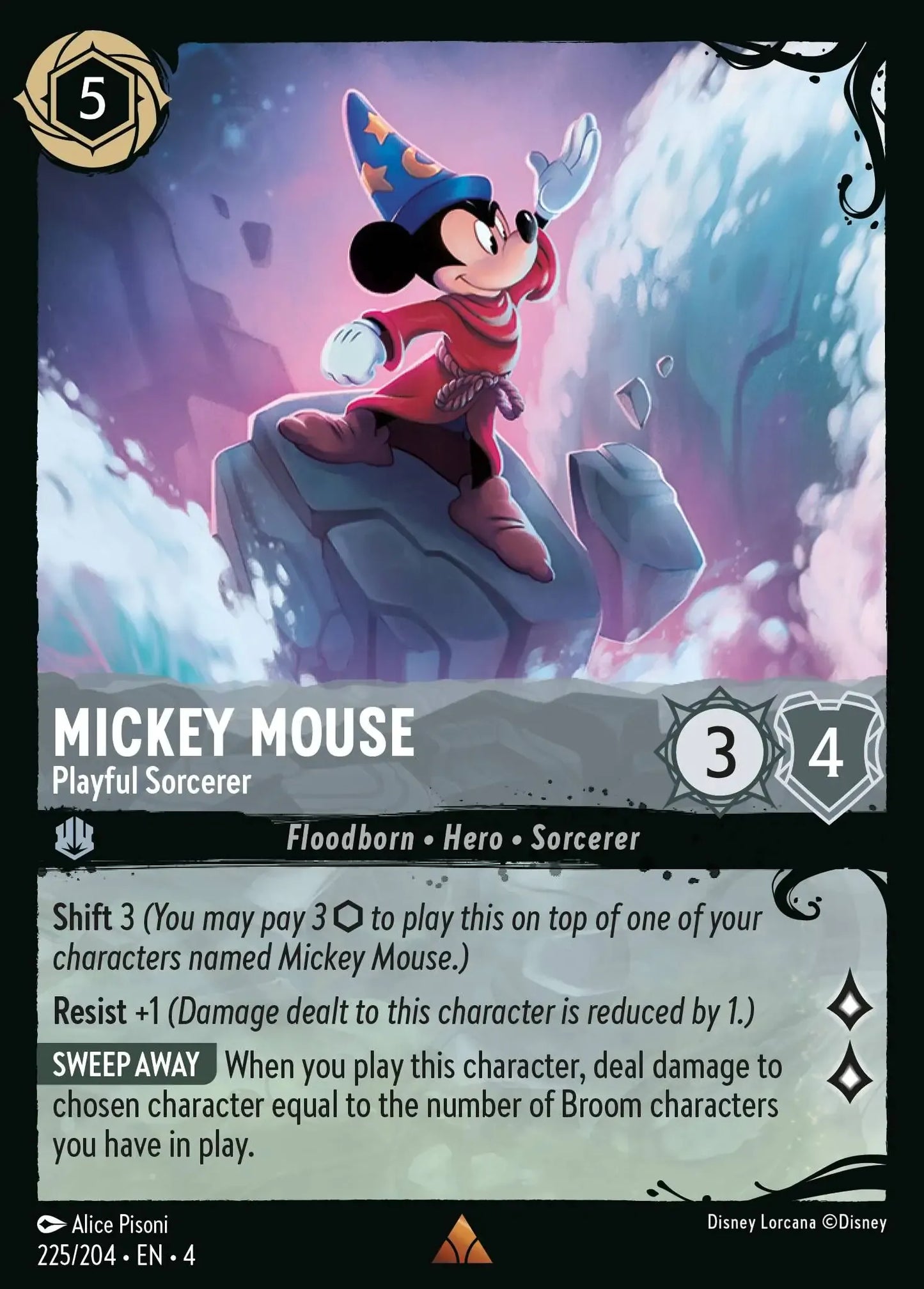 (225) Lorcana Ursula's Return Single: Mickey Mouse - Playful Sorcerer (V.2) Holo Rare