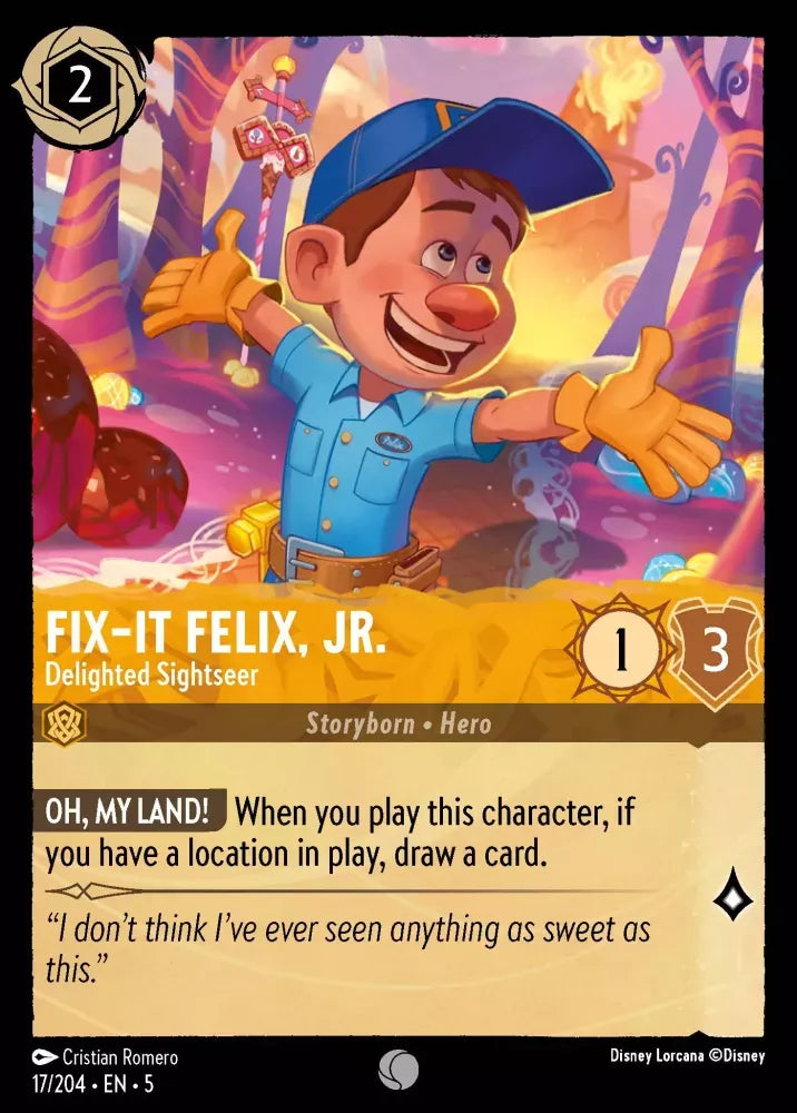 (017) Lorcana Shimmering Skies Single: Fix���It Felix, Jr. - Delighted Sightseer Holo Common