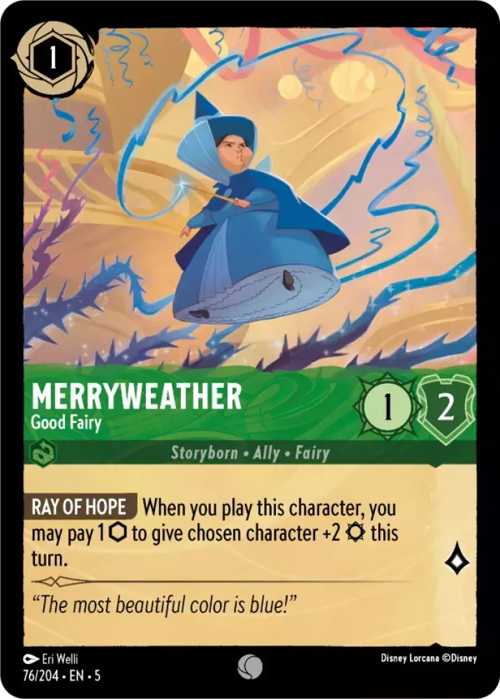 (076) Lorcana Shimmering Skies Single: Merryweather - Good Fairy Holo Common
