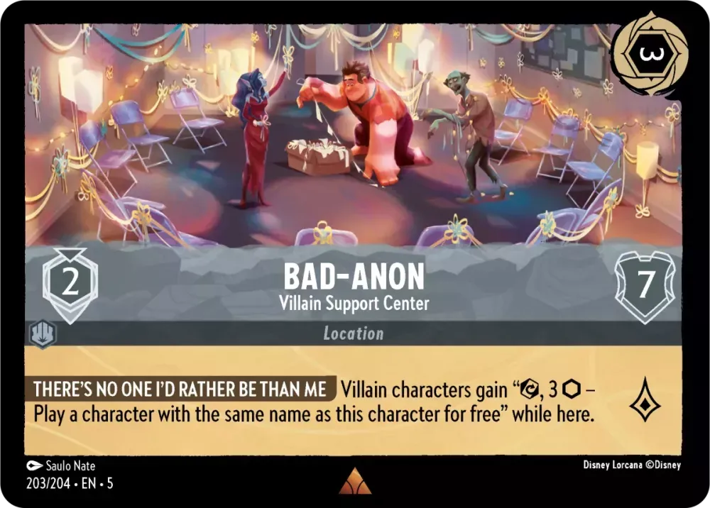 (203) Lorcana Shimmering Skies Single: Bad���Anon - Villain Support Center (V.1) Holo Rare