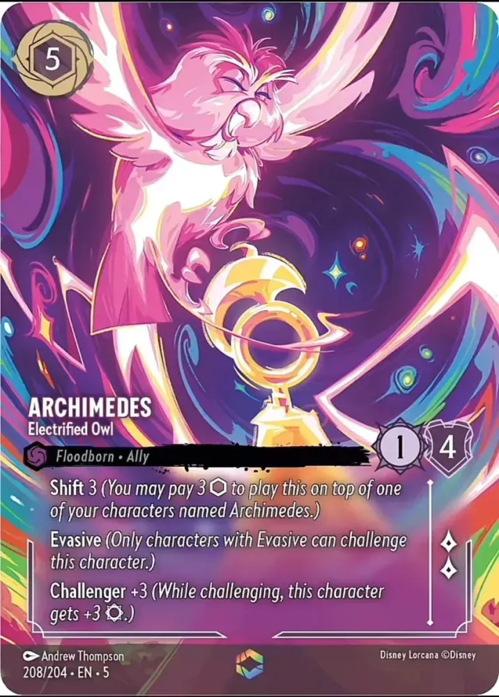 (208) Lorcana Shimmering Skies Single: Archimedes - Electrified Owl (V.2) Enchanted