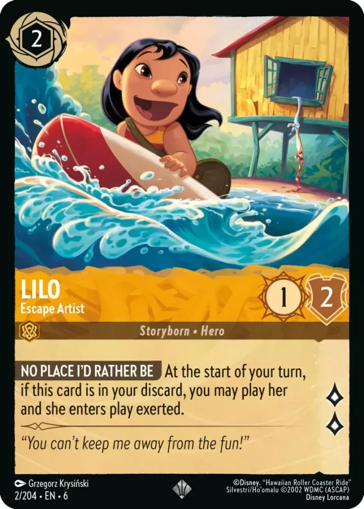(002) Lorcana Azurite Sea Single: Lilo - Escape Artist Super Rare