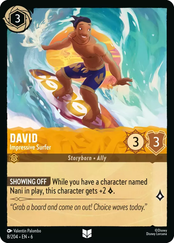 (008) Lorcana Azurite Sea Single: David - Impressive Surfer Holo Uncommon
