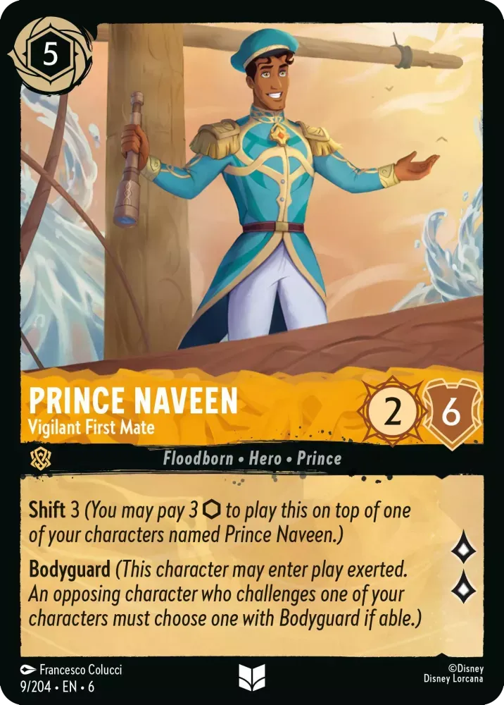 (009) Lorcana Azurite Sea Single: Prince Naveen - Vigilant First Mate Holo Uncommon