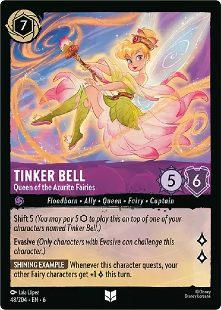 (048) Lorcana Azurite Sea Single: Tinker Bell - Queen of the Azurite Fairies Holo Uncommon