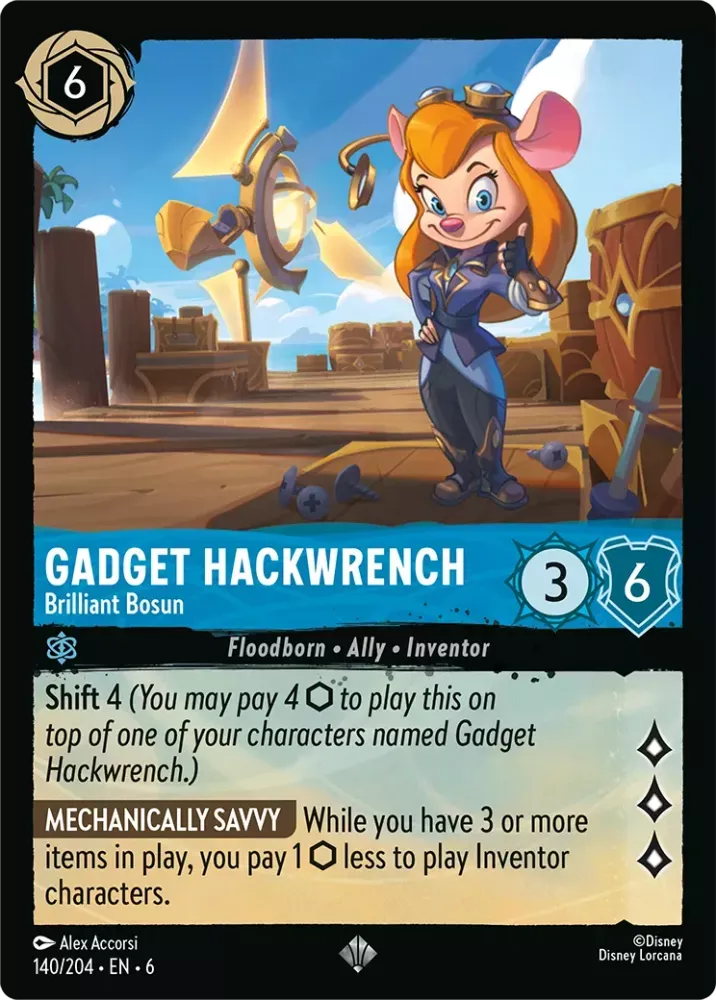 (140) Lorcana Azurite Sea Single: Gadget Hackwrench - Brilliant Bosun (V.1) Holo Super Rare