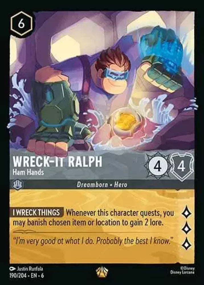 (190) Lorcana Azurite Sea Single: Wreck-It Ralph - Ham Hands (V.1) Holo Legendary