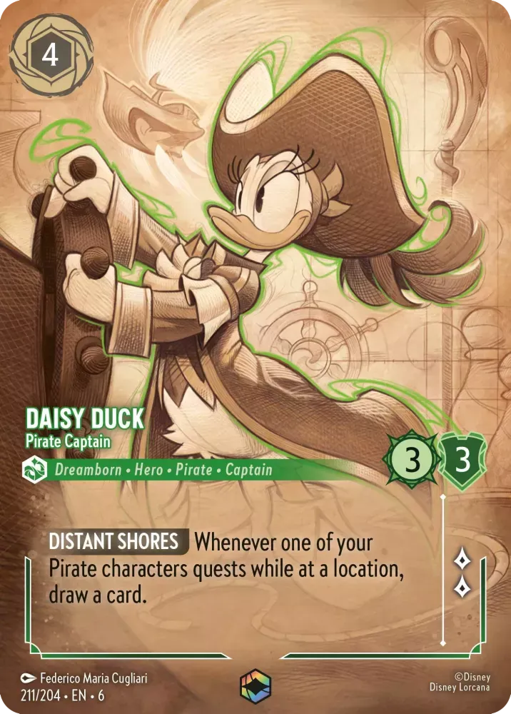 (211) Lorcana Azurite Sea Single: Daisy Duck - Pirate Captain (V.2) Enchanted