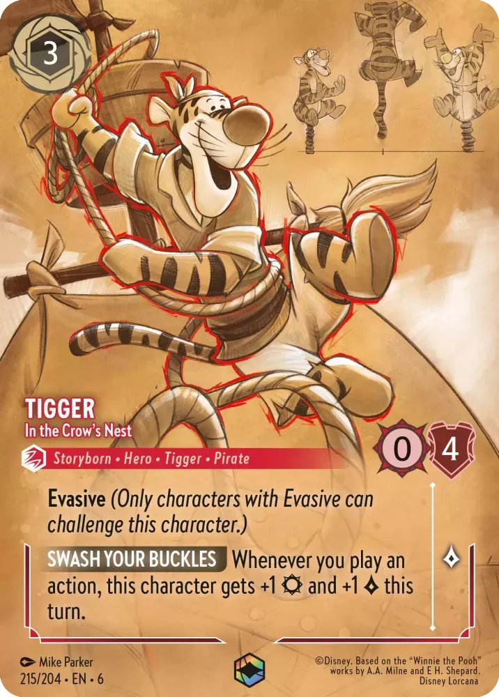 (215) Lorcana Azurite Sea Single: Tigger - In the Crow's Nest (V.2) Holo Enchanted