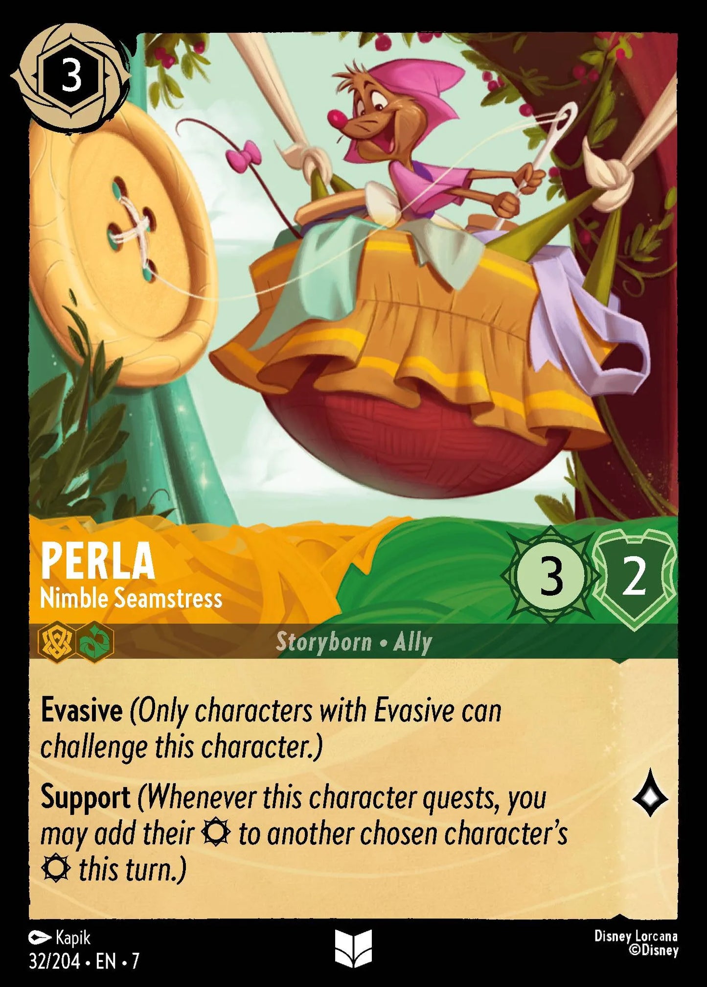 (032/204) Lorcana Archazia's Island Single: Perla - Nimble Seamstress Uncommon