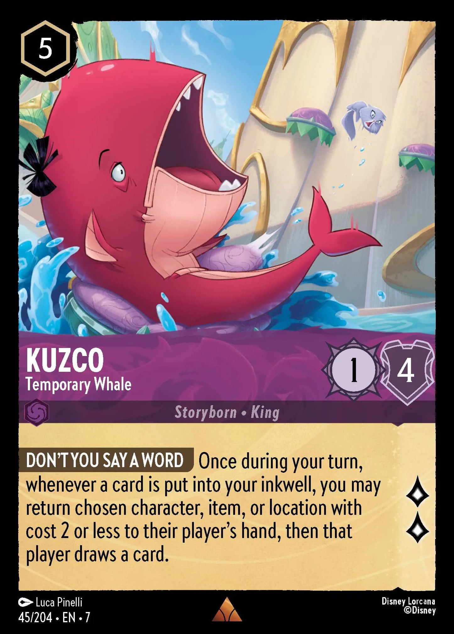 (045/204) Lorcana Archazia's Island Single: Kuzco - Temporary Whale Rare