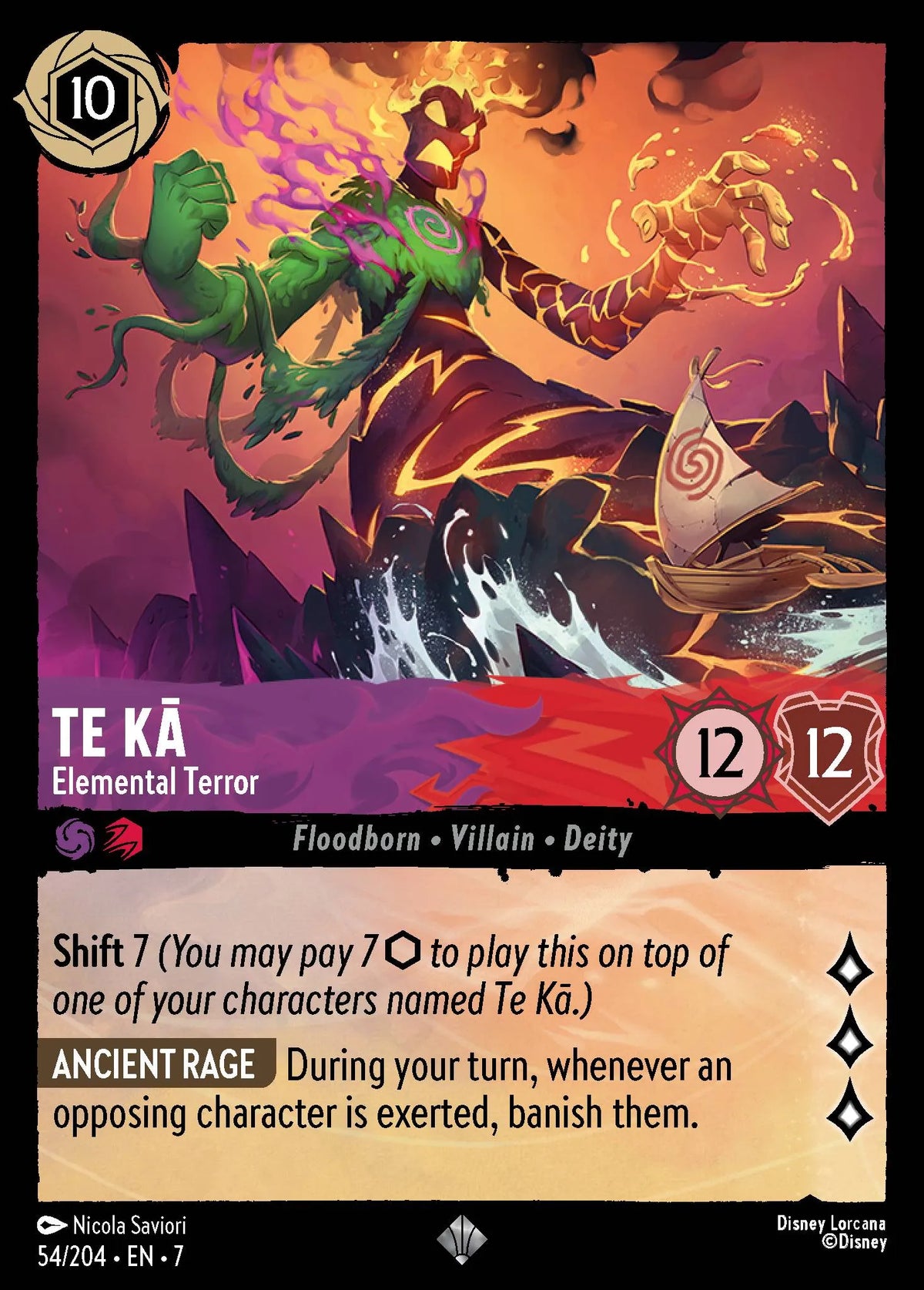 (054/204) Lorcana Archazia's Island Single: Te Kā - Elemental Terror Holo Super Rare
