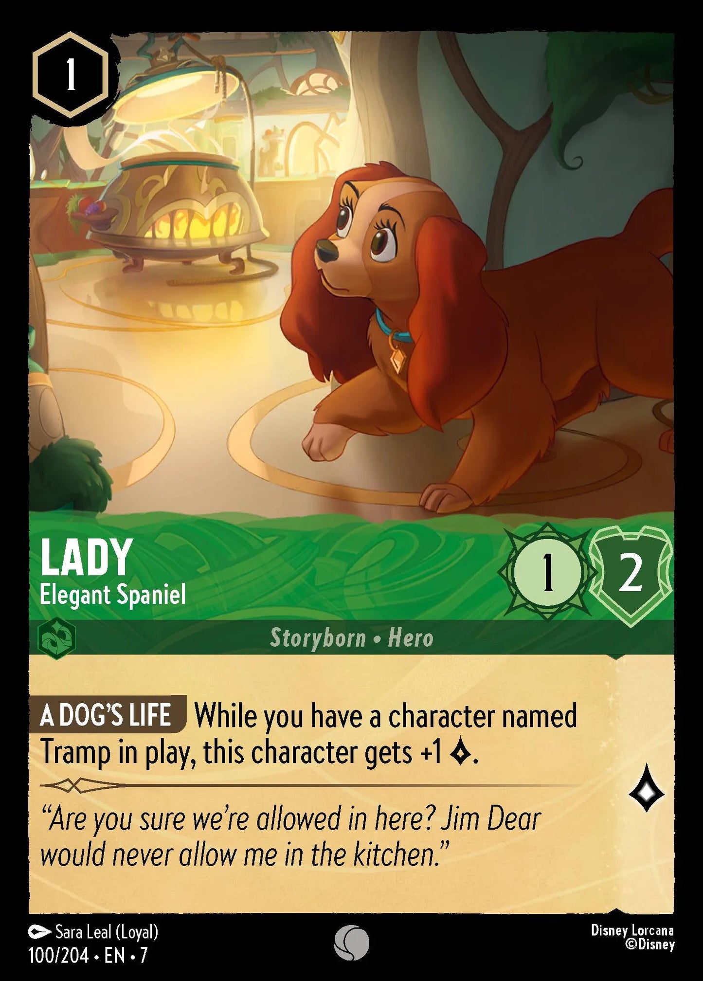 (100/204) Lorcana Archazia's Island Single: Lady - Elegant Spaniel Holo Common