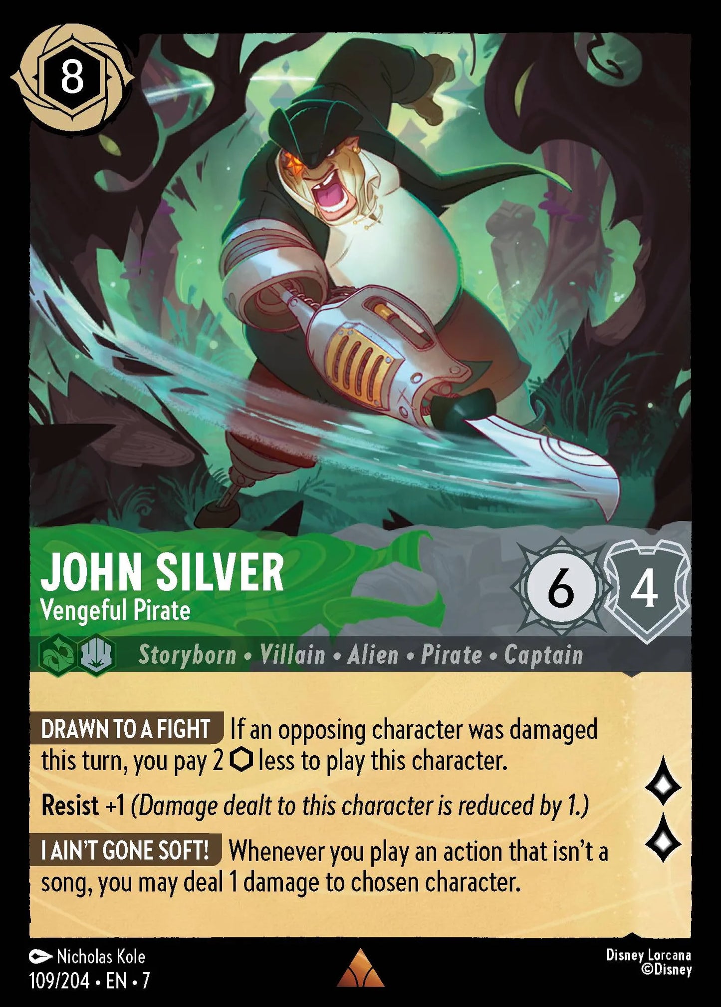 (109/204) Lorcana Archazia's Island Single: John Silver - Vengeful Pirate Rare