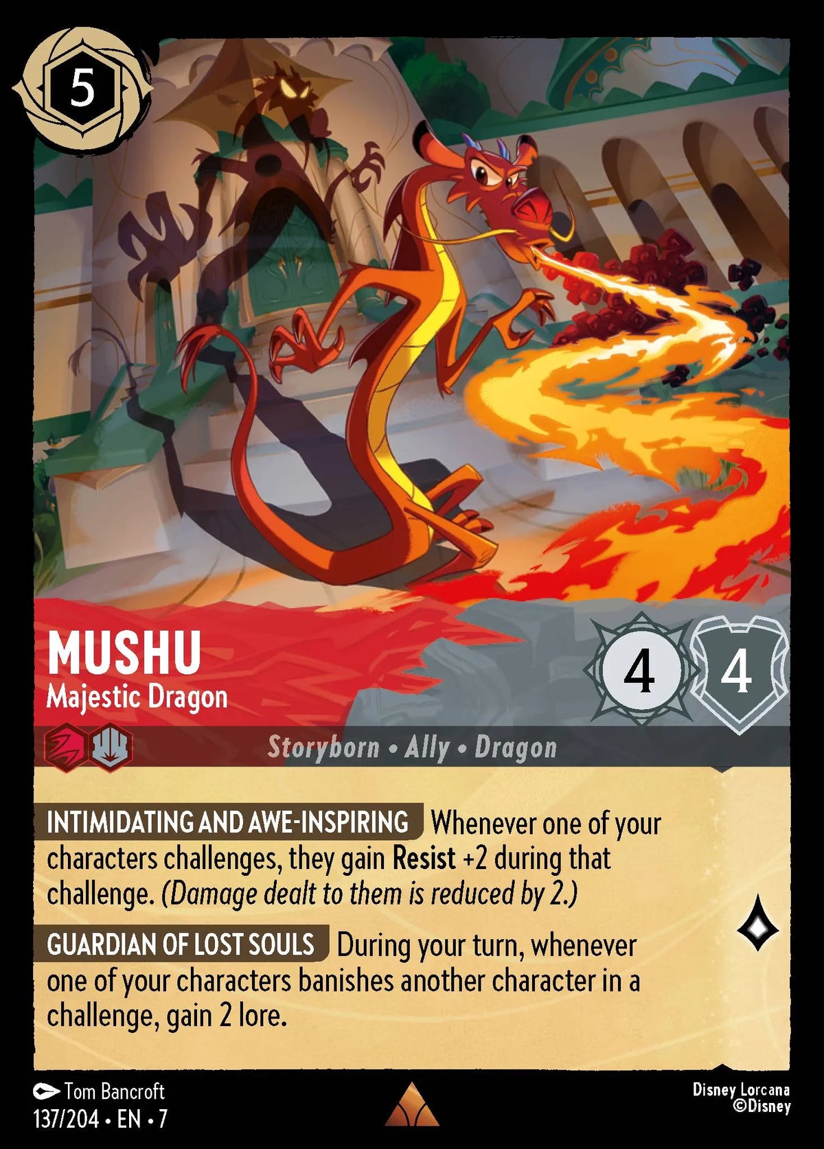(137/204) Lorcana Archazia's Island Single: Mushu - Majestic Dragon Rare