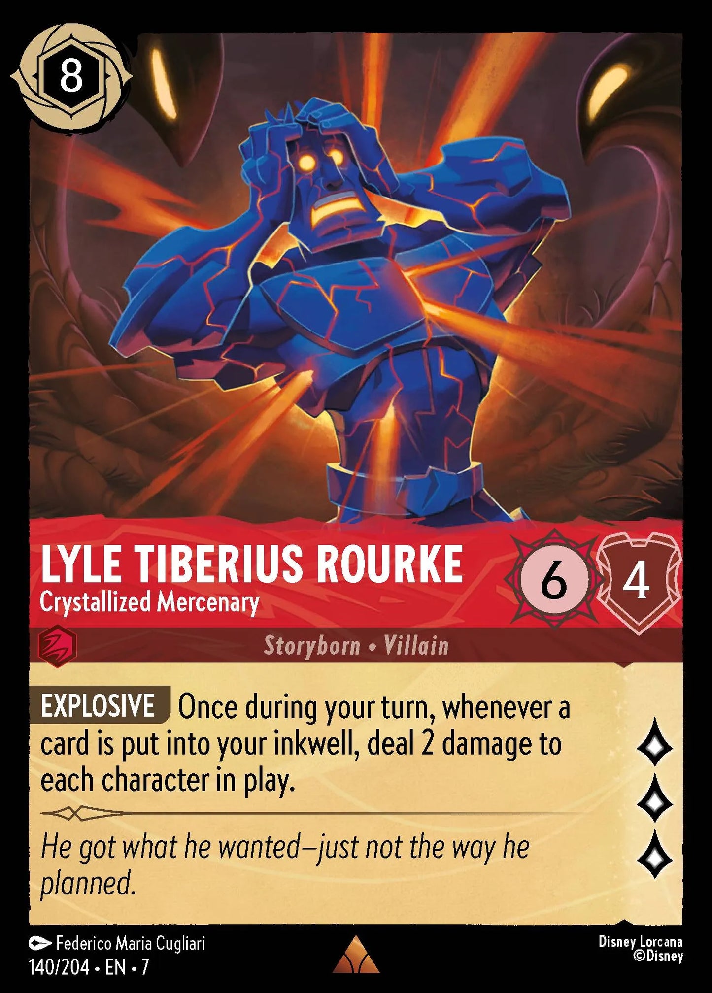 (140/204) Lorcana Archazia's Island Single: Lyle Tiberius Rourke - Crystallized Mercenary Rare