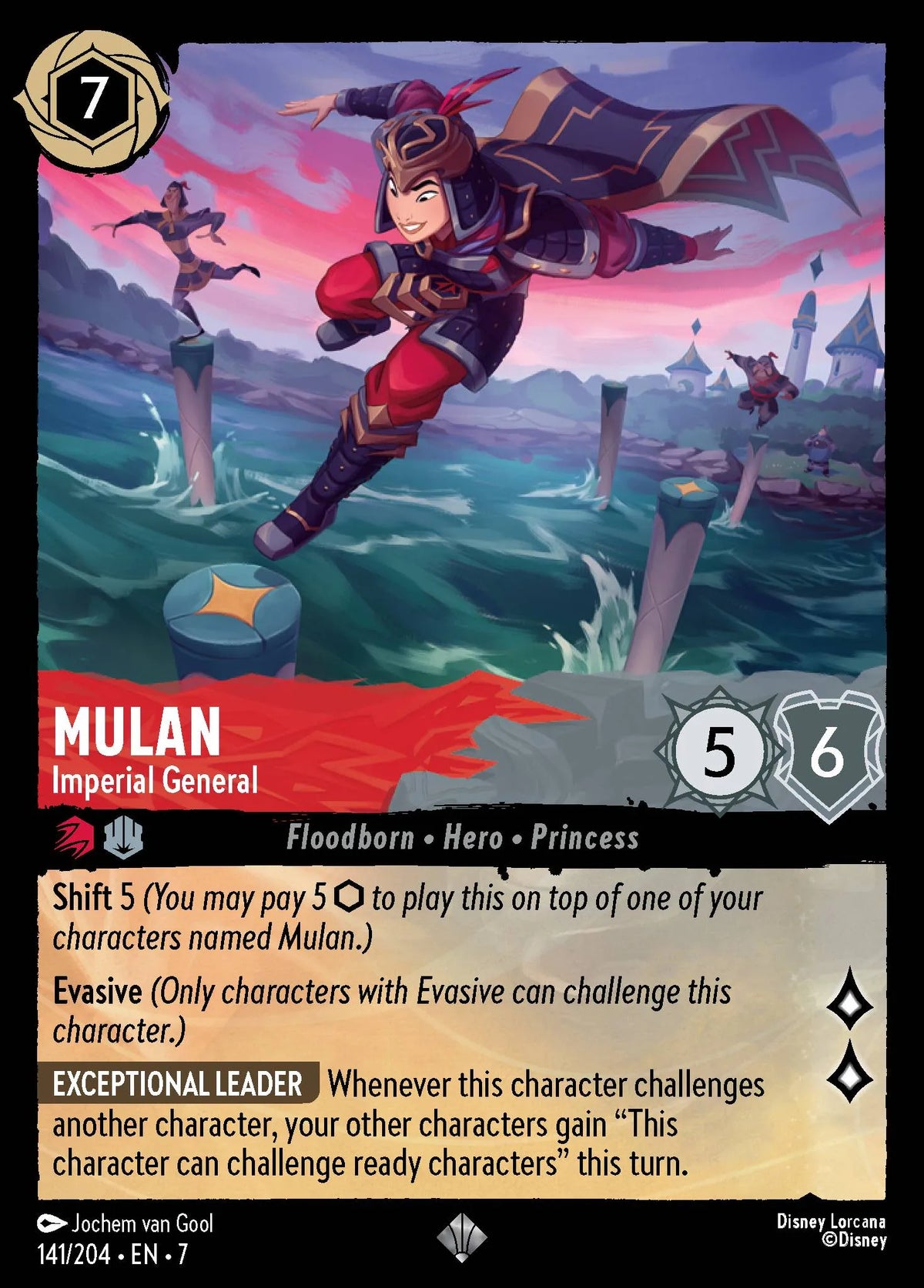 (141/204) Lorcana Archazia's Island Single: Mulan - Imperial General Holo Super Rare