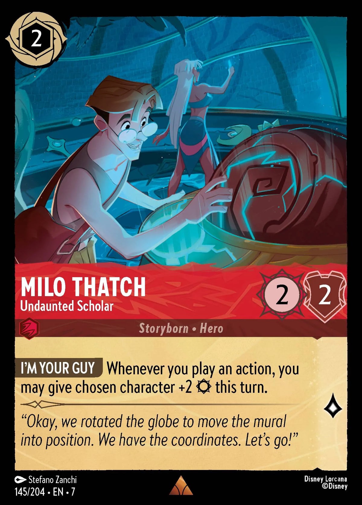 (145/204) Lorcana Archazia's Island Single: Milo Thatch - Undaunted Scholar Rare