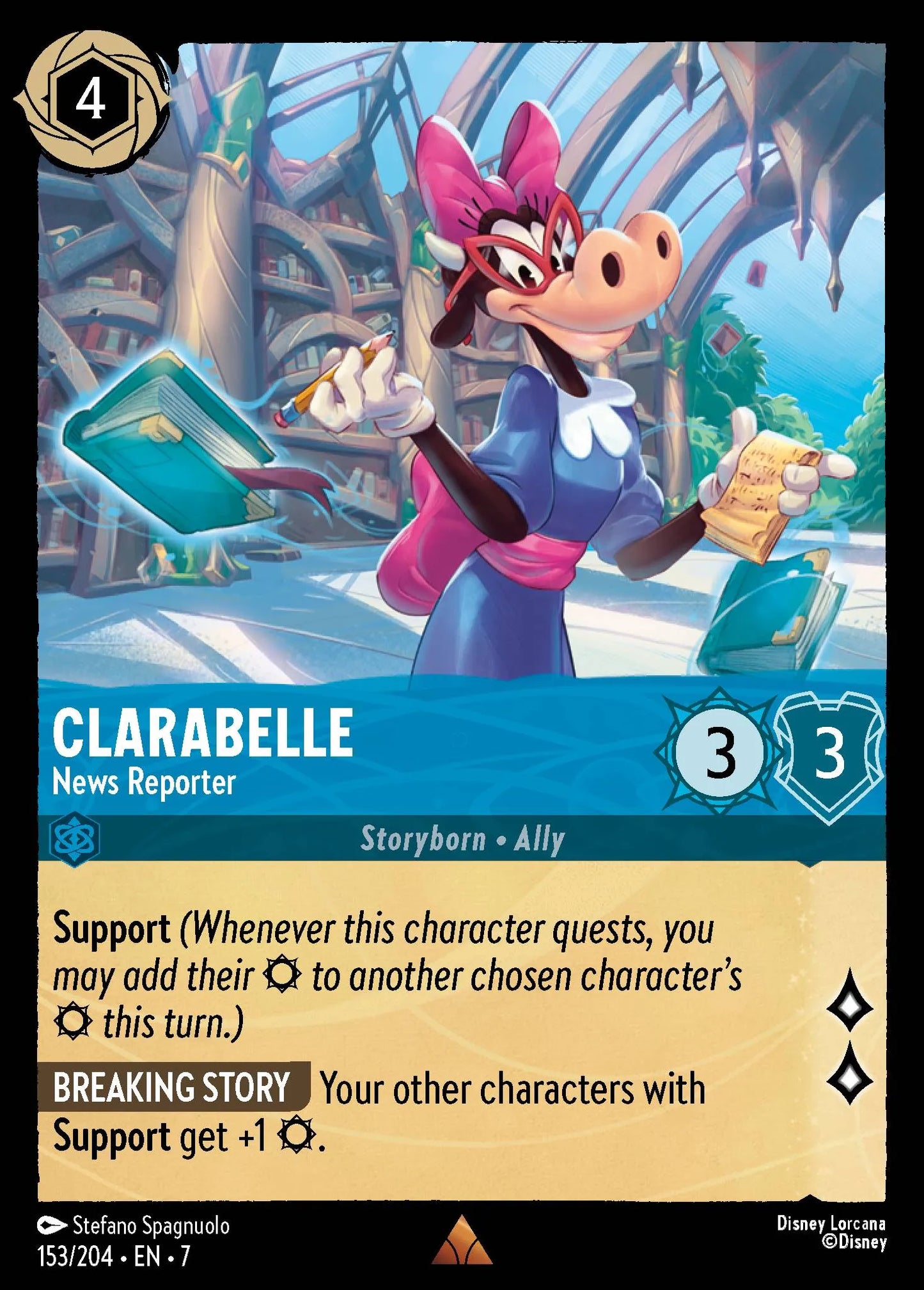(153/204) Lorcana Archazia's Island Single: Clarabelle - News Reporter Rare
