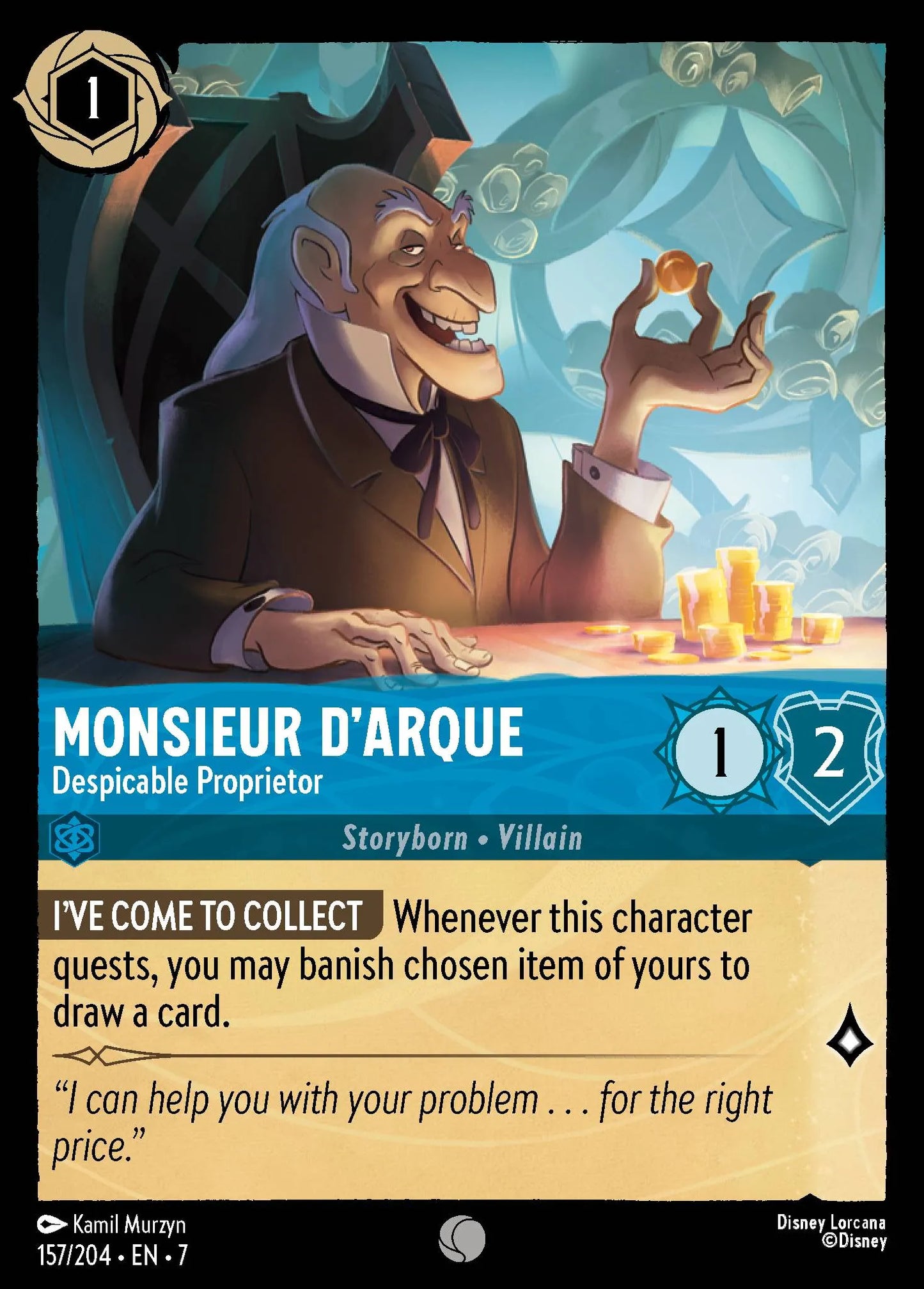 (157/204) Lorcana Archazia's Island Single: Monsieur D'Arque - Despicable Proprietor Common
