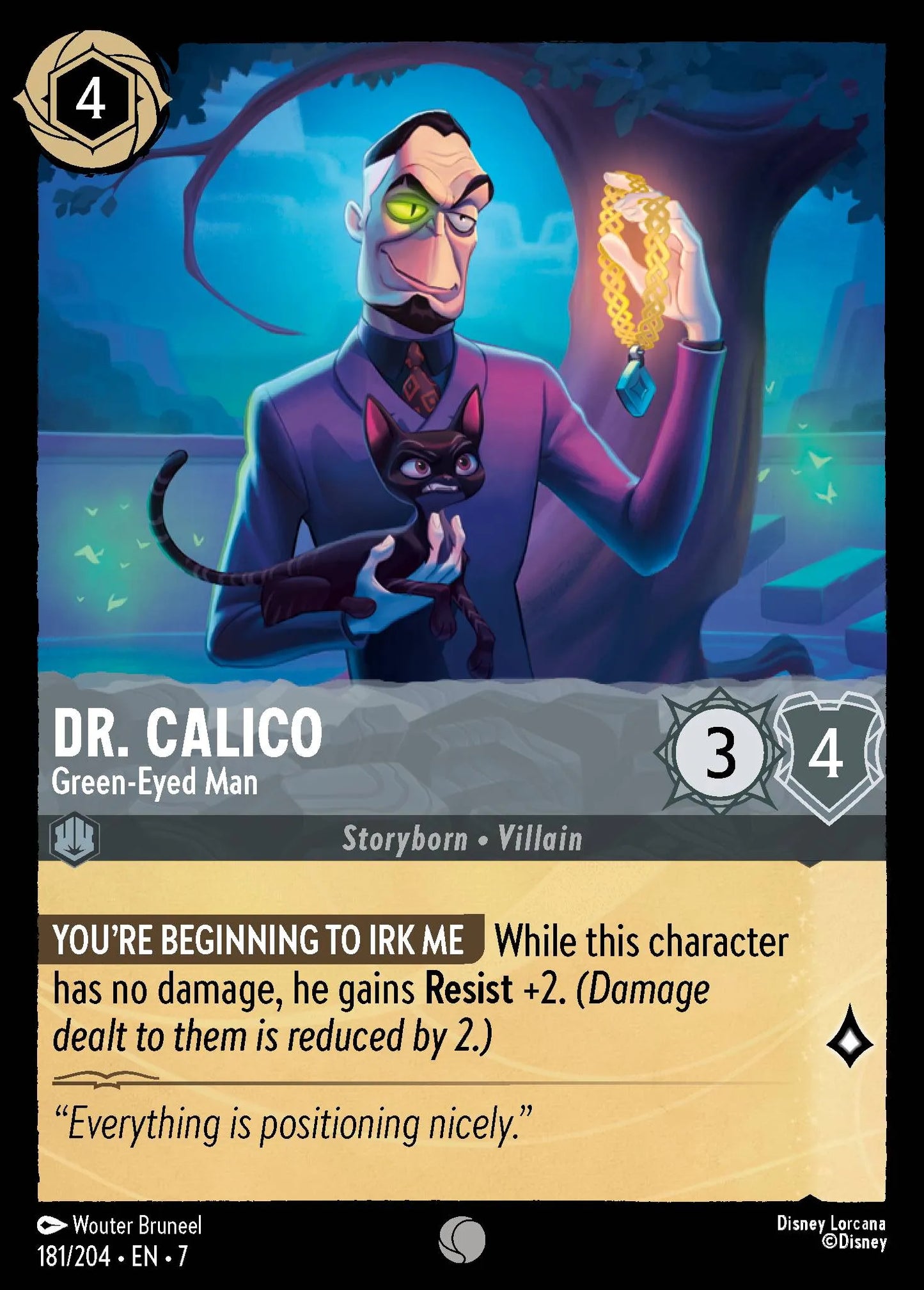 (181/204) Lorcana Archazia's Island Single: Dr. Calico - Green‐Eyed Man Holo Common