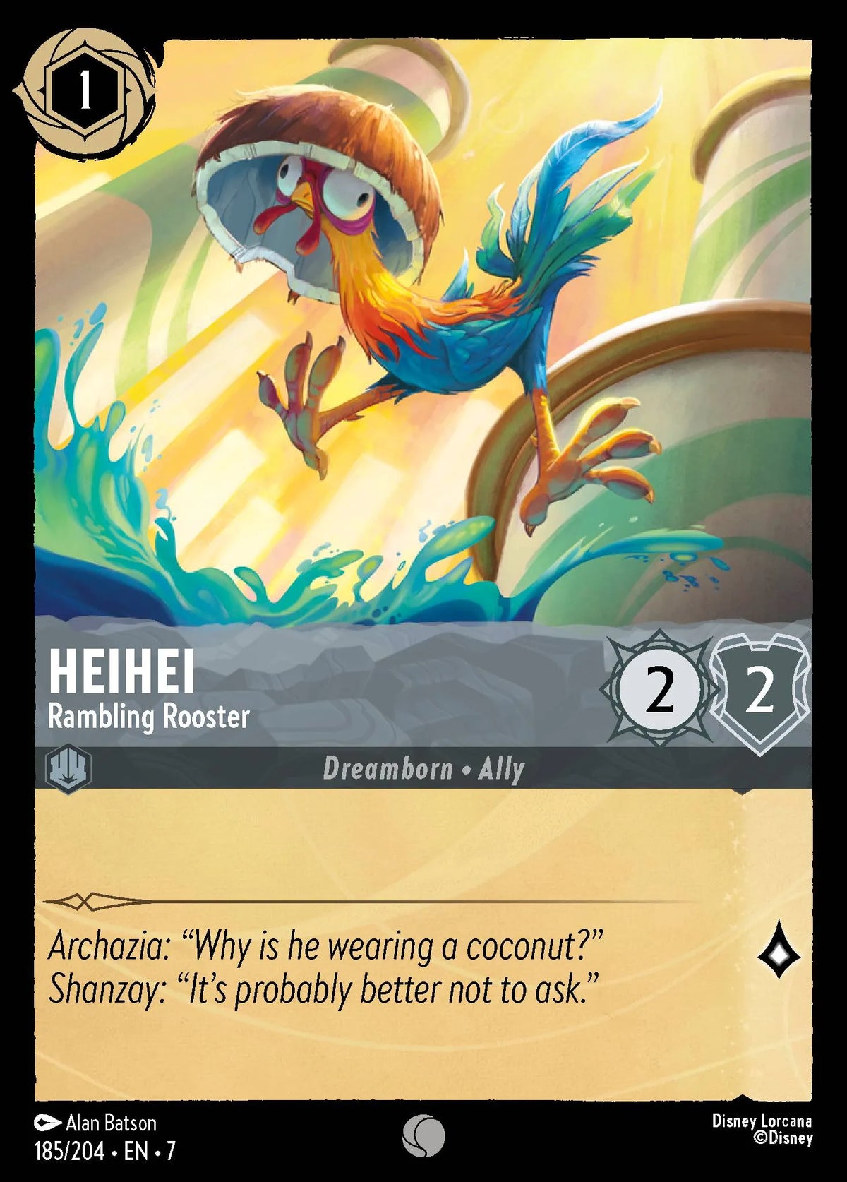 (185/204) Lorcana Archazia's Island Single: HeiHei - Rambling Rooster Holo Common