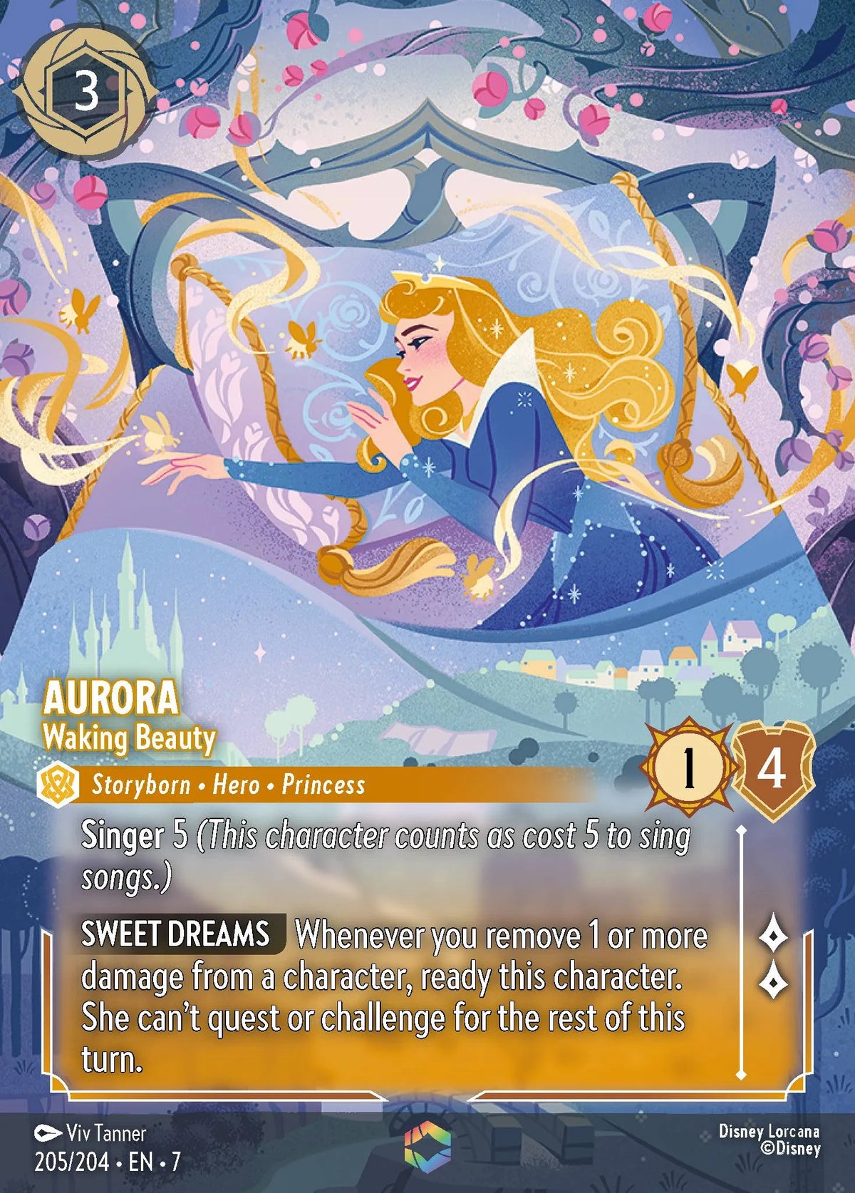 (205/204) Lorcana Archazia's Island Single: Aurora - Waking Beauty (V.2) Holo Enchanted