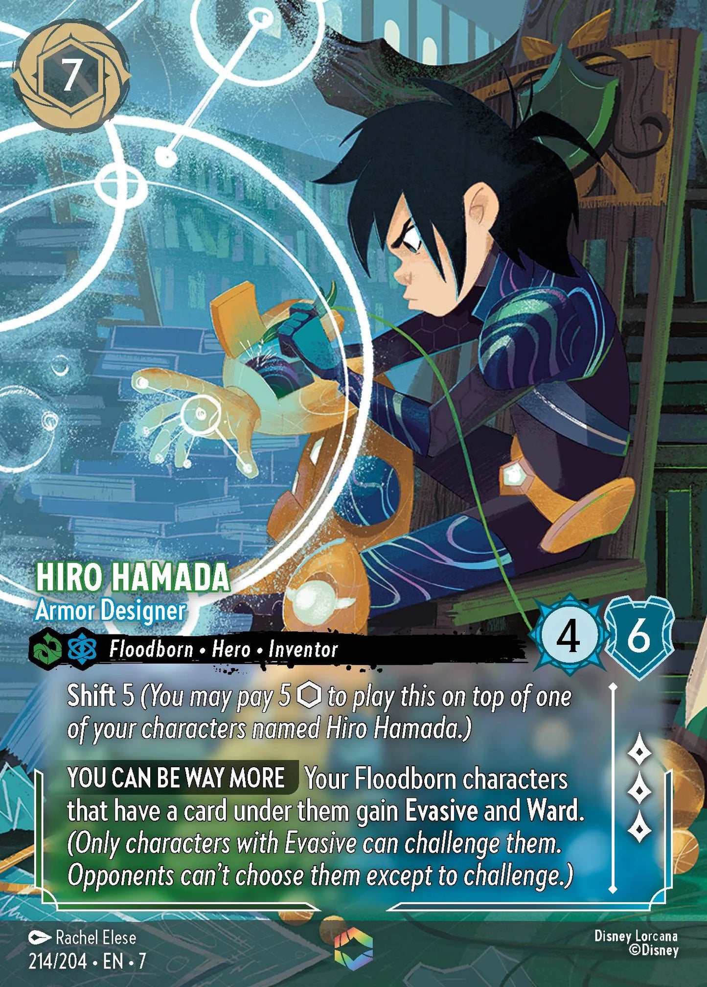 (214/204) Lorcana Archazia's Island Single: Hiro Hamada - Armor Designer (V.2) Holo Enchanted