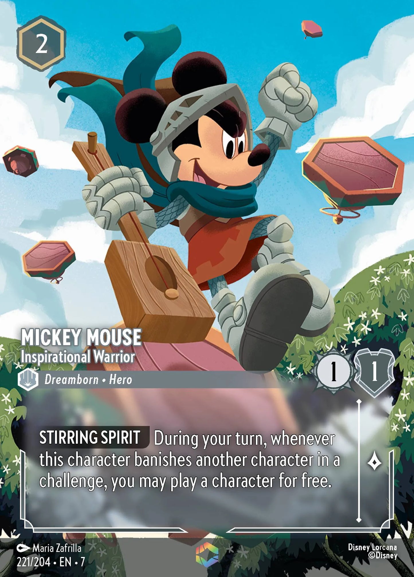 (221/204) Lorcana Archazia's Island Single: Mickey Mouse - Inspirational Warrior (V.2) Enchanted
