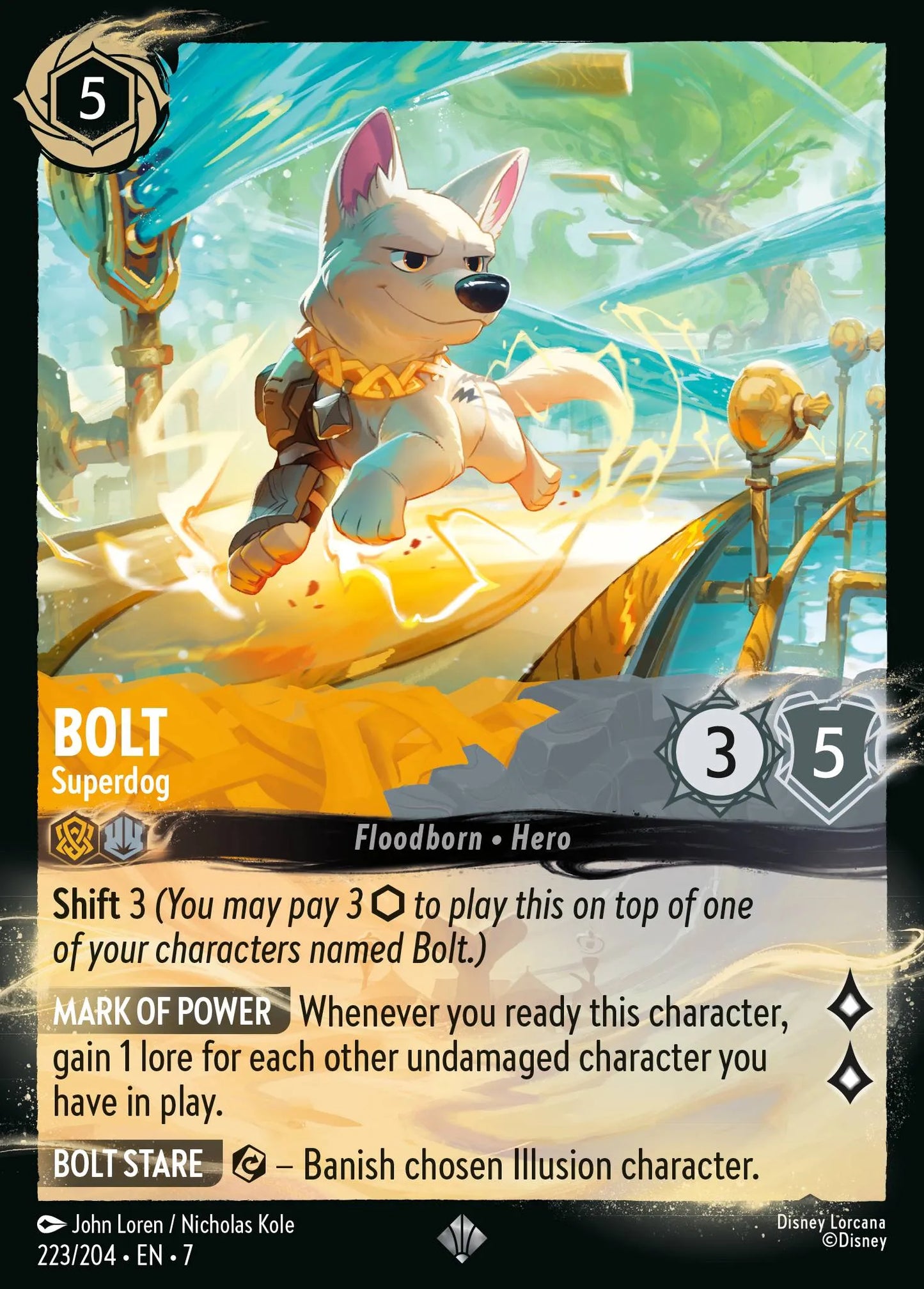 (223/204) Lorcana Archazia's Island Single: Bolt - Superdog (V.3) Holo Super Rare
