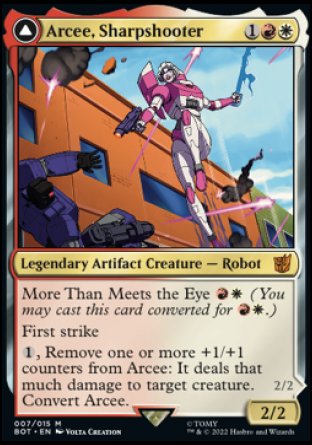 (007) Magic The Gathering Universes Beyond: Transformers Single: Arcee, Sharpshooter // Arcee, Acrobatic Coupe Mythic