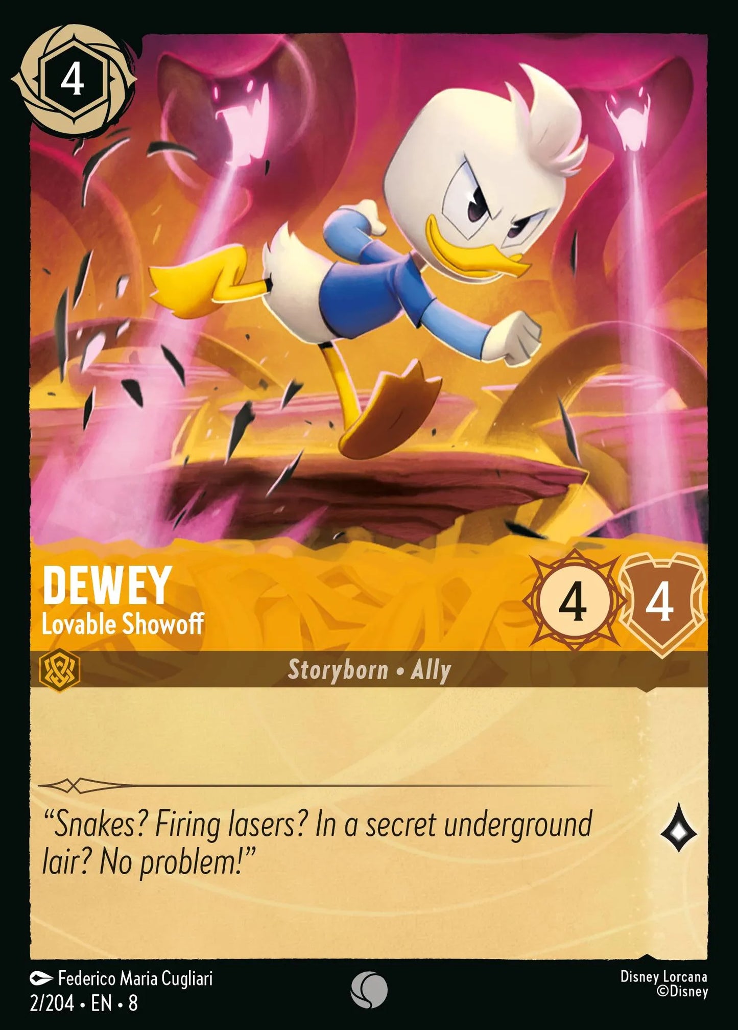 (002/204) Lorcana Reign of Jafar Single: Dewey - Lovable Showoff (V.2) Holo Common