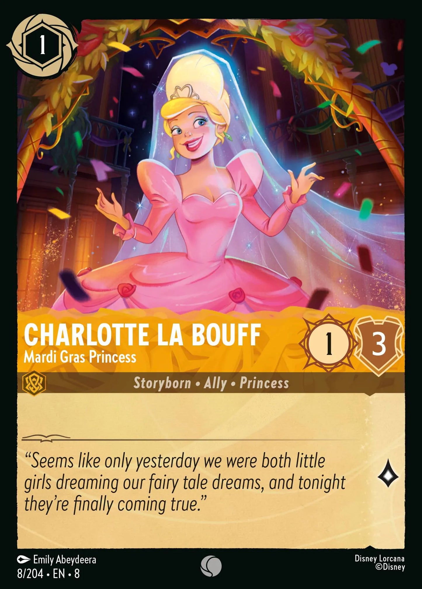 (008/204) Lorcana Reign of Jafar Single: Charlotte La Bouff - Mardi Gras Princess Holo Common