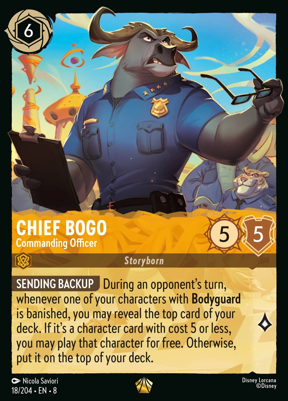 (018/204) Lorcana Reign of Jafar Single: Chief Bogo - Commanding Officer Legendary