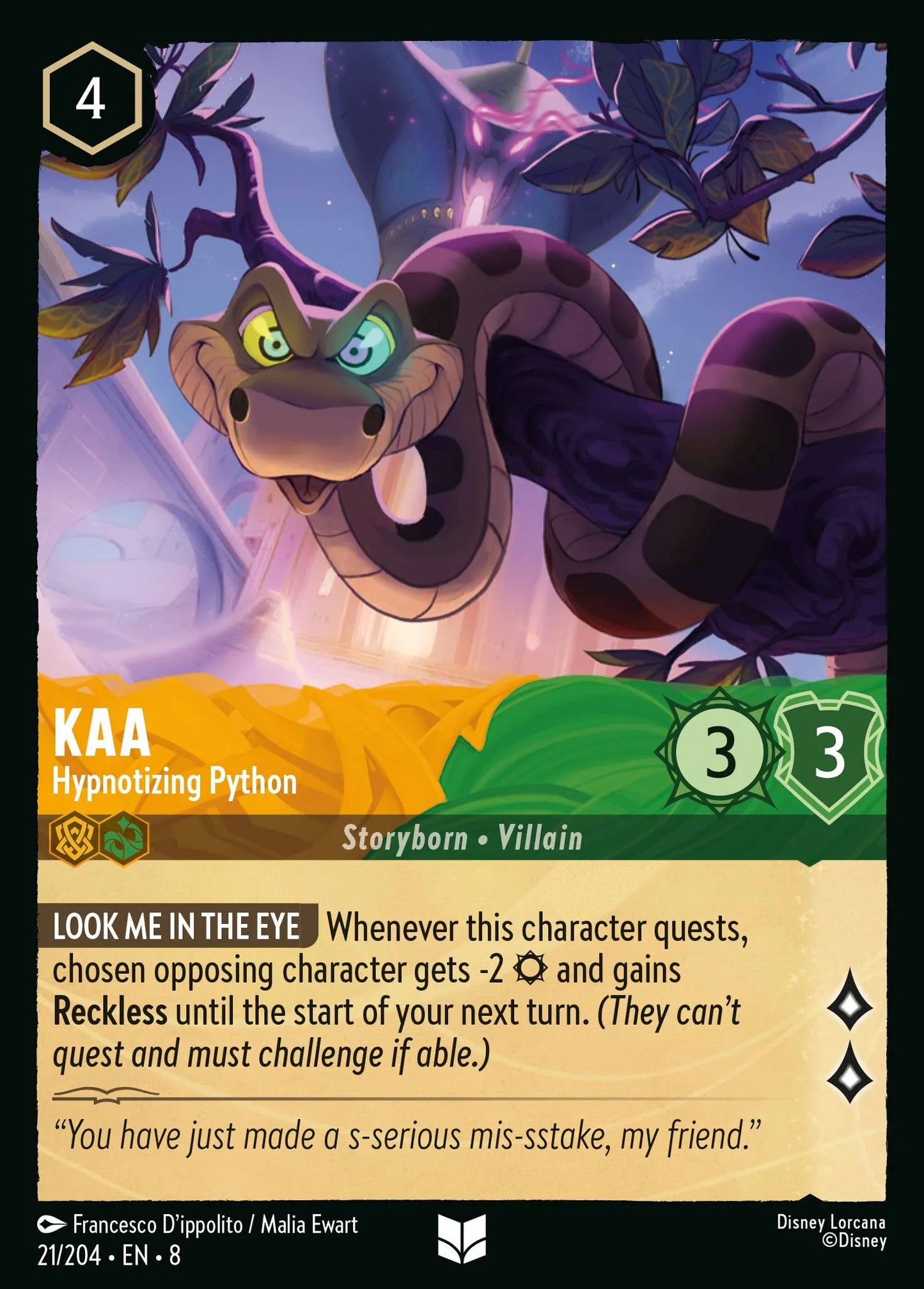 (021/204) Lorcana Reign of Jafar Single: Kaa - Hypnotizing Python Uncommon