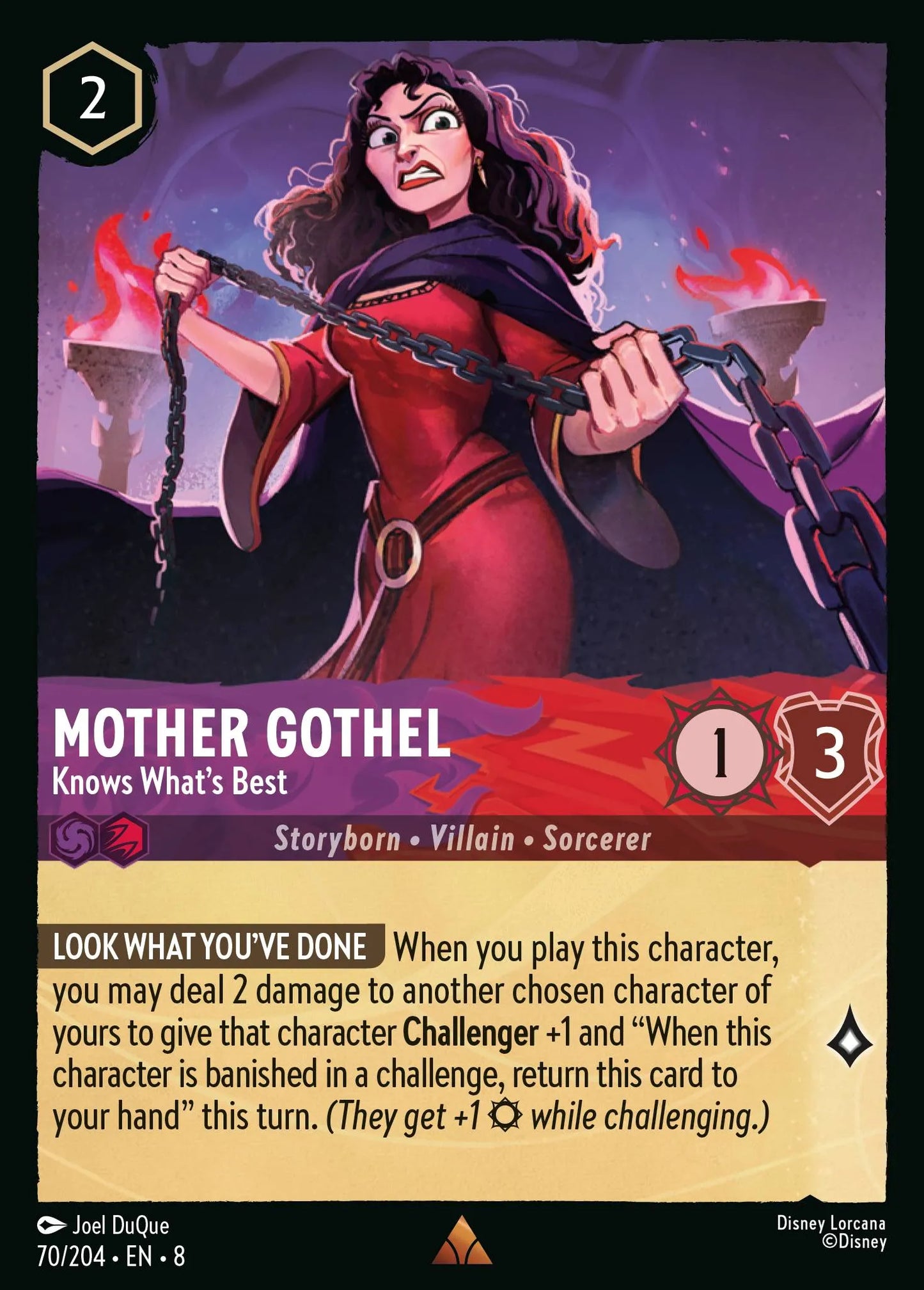 (070/204) Lorcana Reign of Jafar Single: Mother Gothel - Knows What's Best (V.1) Holo Rare