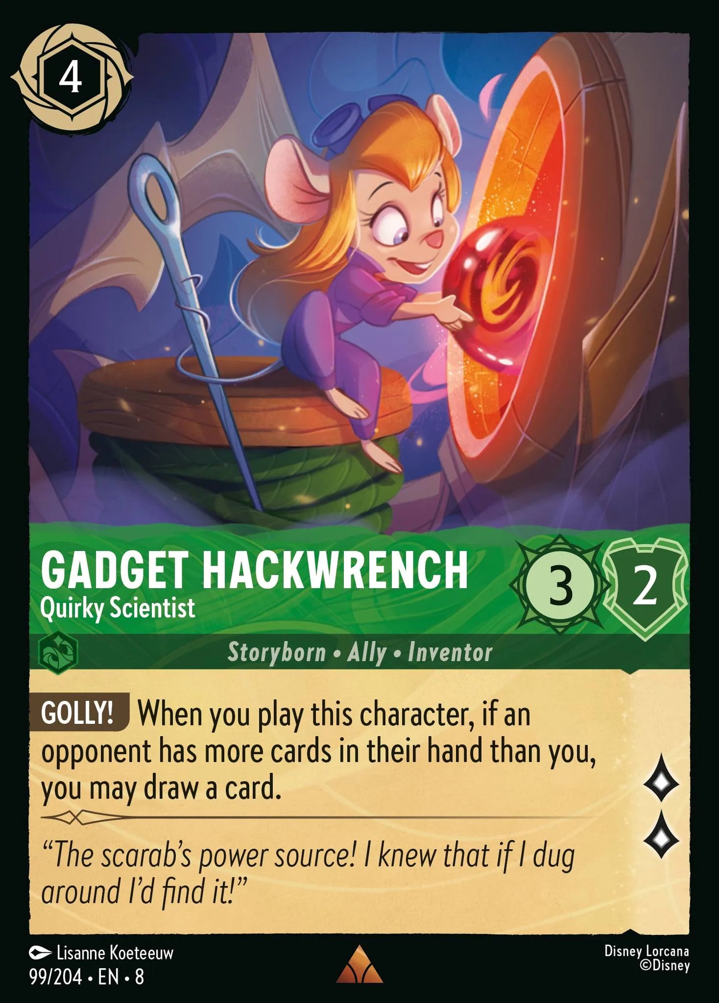 (099/204) Lorcana Reign of Jafar Single: Gadget Hackwrench - Quirky Scientist Holo Rare