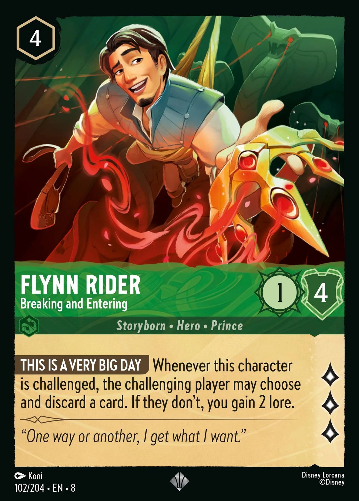 (102/204) Lorcana Reign of Jafar Single: Flynn Rider - Breaking and Entering Holo Super Rare