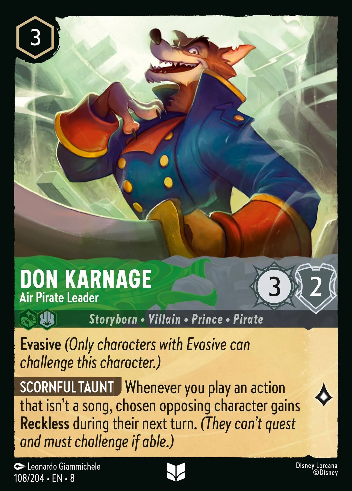 (108/204) Lorcana Reign of Jafar Single: Don Karnage - Air Pirate Leader Uncommon