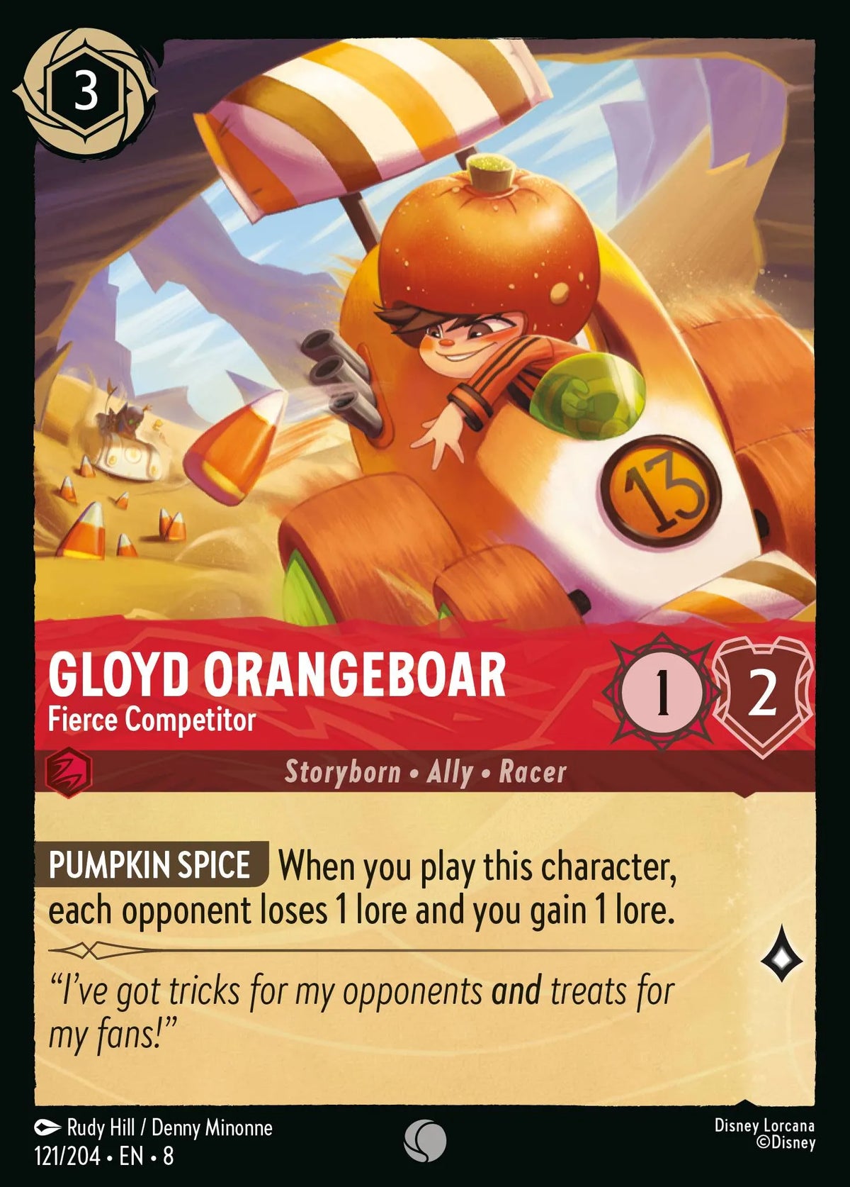 (121/204) Lorcana Reign of Jafar Single: Gloyd Orangeboar - Fierce Competitor Holo Common