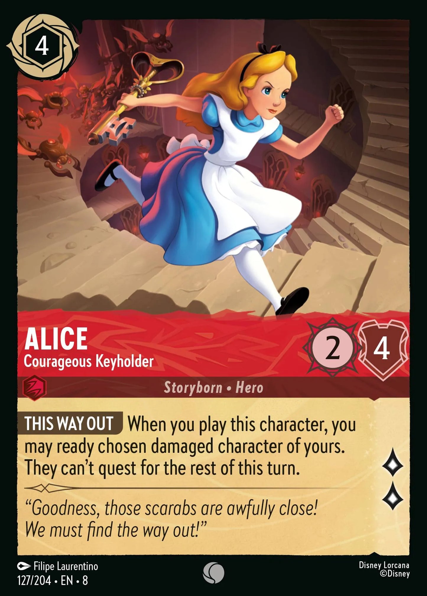 (127/204) Lorcana Reign of Jafar Single: Alice - Courageous Keyholder Holo Common